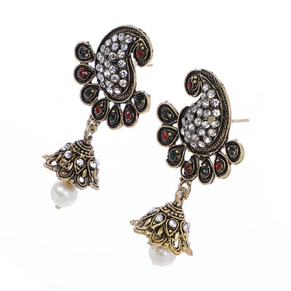 Indian Jewellery from Meira Jewellery:Earrings,Trendy Oxodised Pearl Peacock Design Jhumki Style Earring