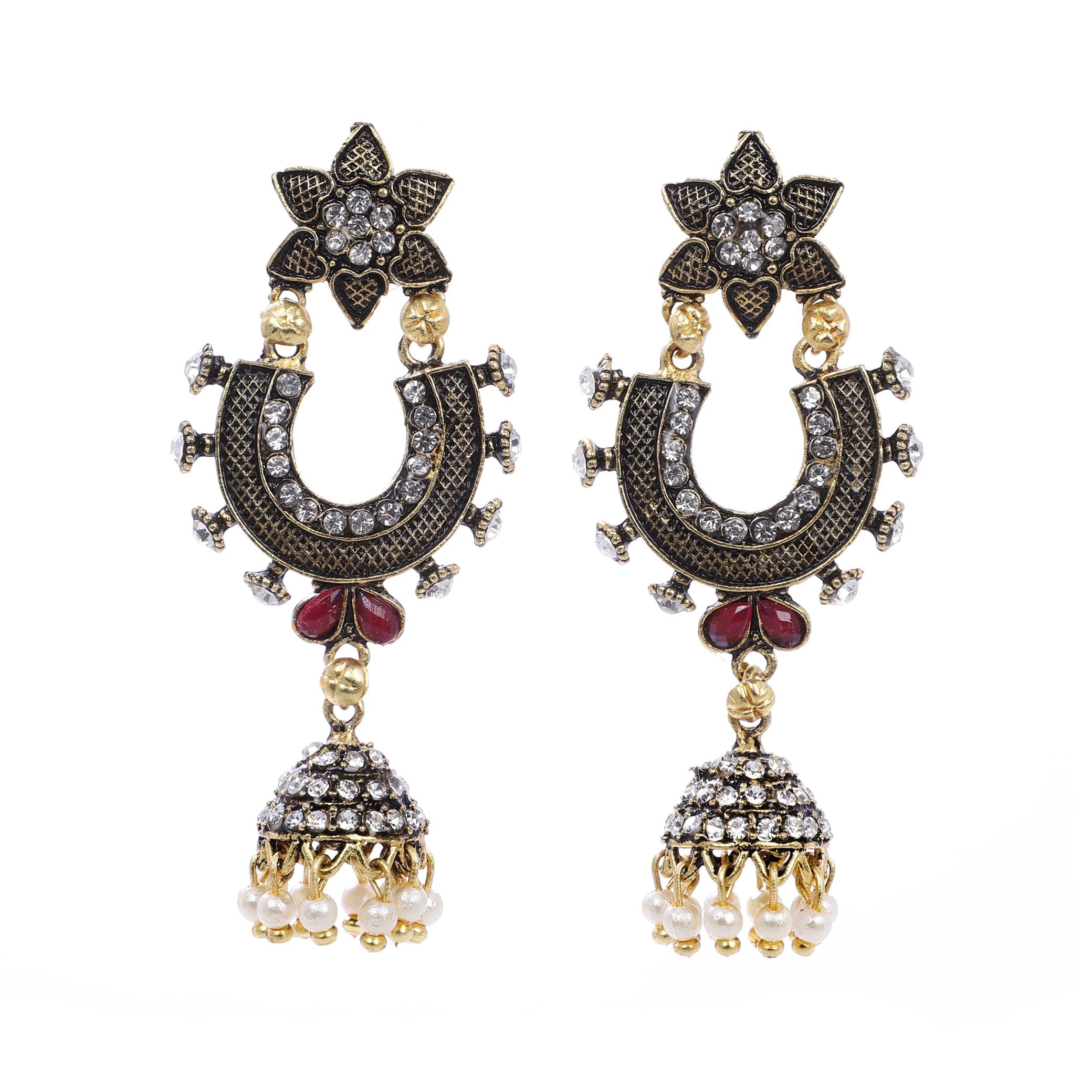 Indian Jewellery from Meira Jewellery:Earrings,Trendy Oxodised Pearl Floral designJhumki Style Earring