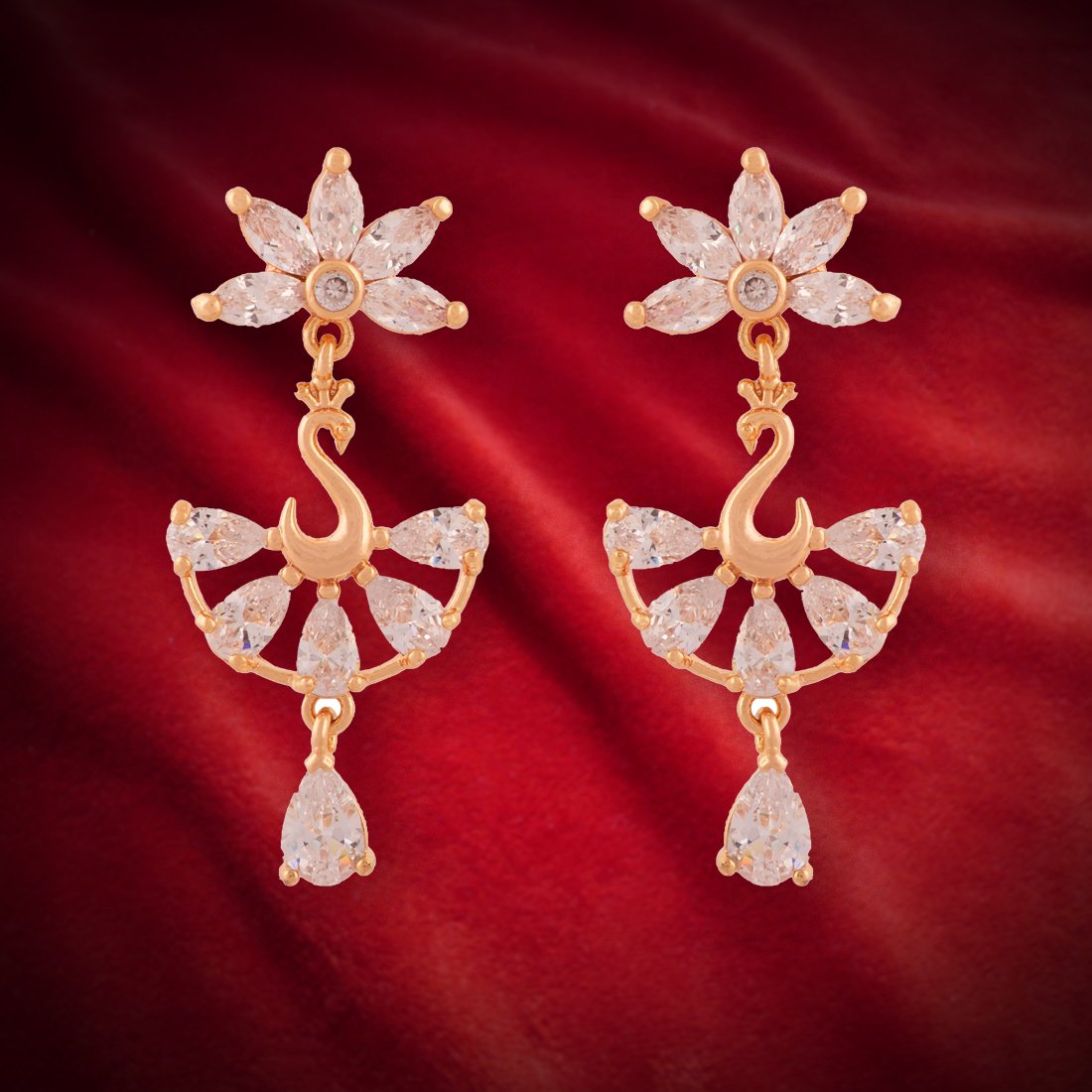 Meira Jewellery CZ Studded Peacock Earring for Women & Girls