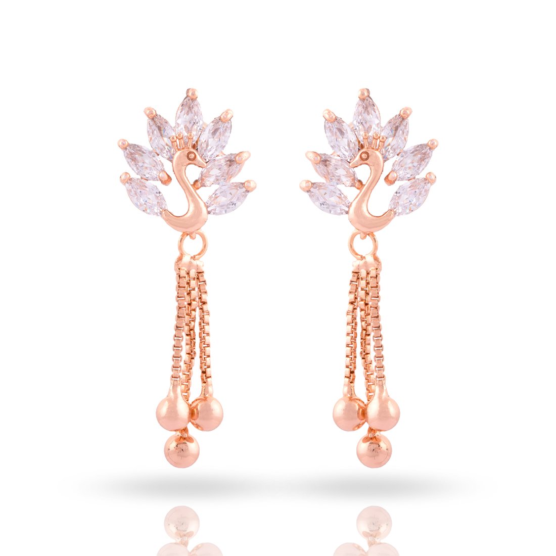 Meira Jewellery CZ Studded Peacock Earring with tassels for Women & Girls