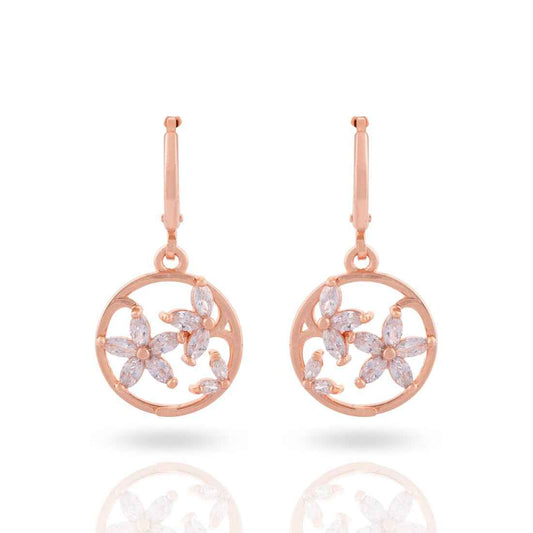 Meira Jewellery CZ Studded Floral Hoop Earring for Women & Girls