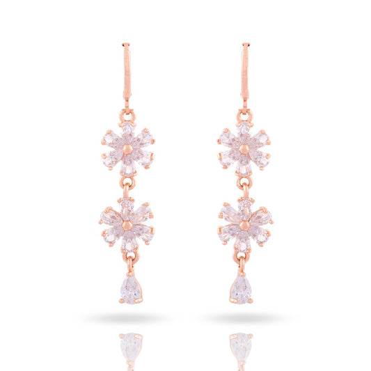 Meira Jewellery CZ Studded Floral Design Earring with Drop for Women & Girls