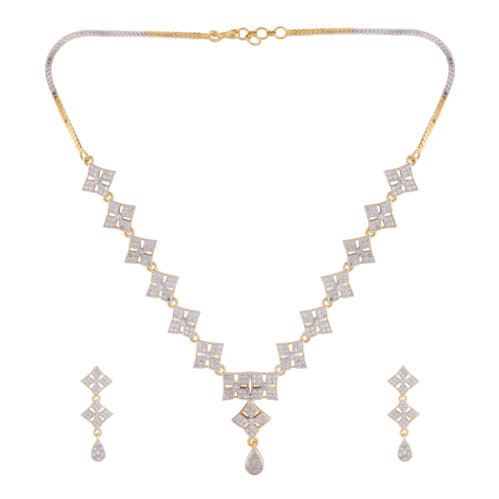 AMERICAN DIAMOND NECKLACE SET WITH MATCHING EARRING FOR WOMEN