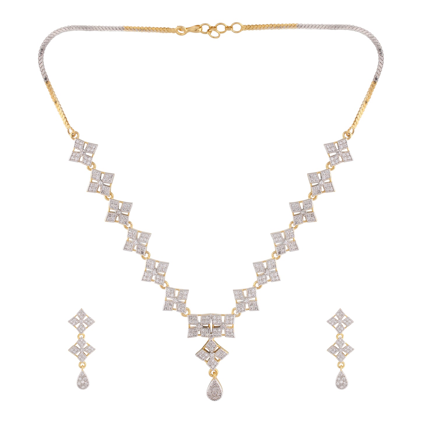 AMERICAN DIAMOND NECKLACE SET WITH MATCHING EARRING FOR WOMEN