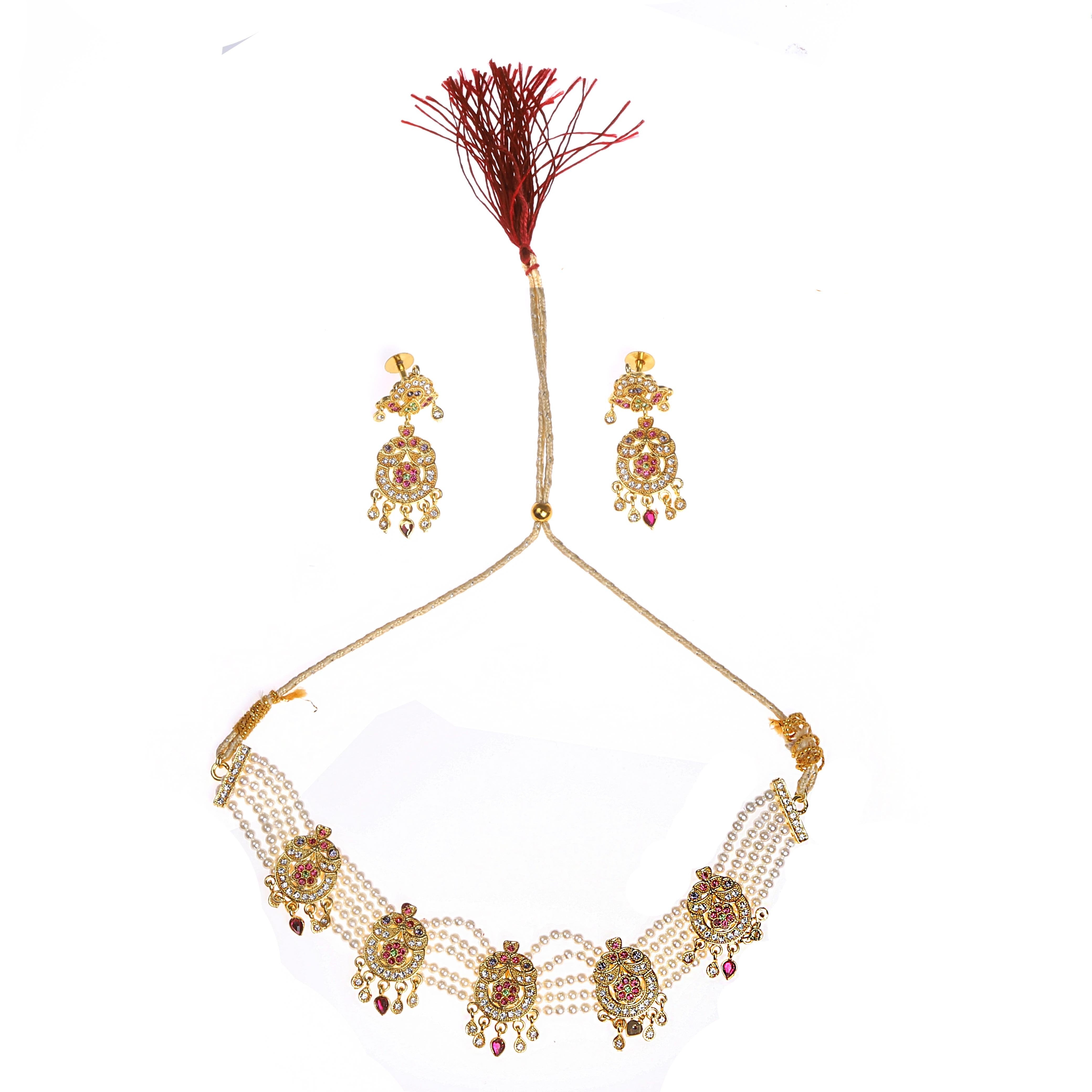 MEIRA JEWELLERY PEARL CHOKER SET RAJASTHANI STYLE WITH EARRING