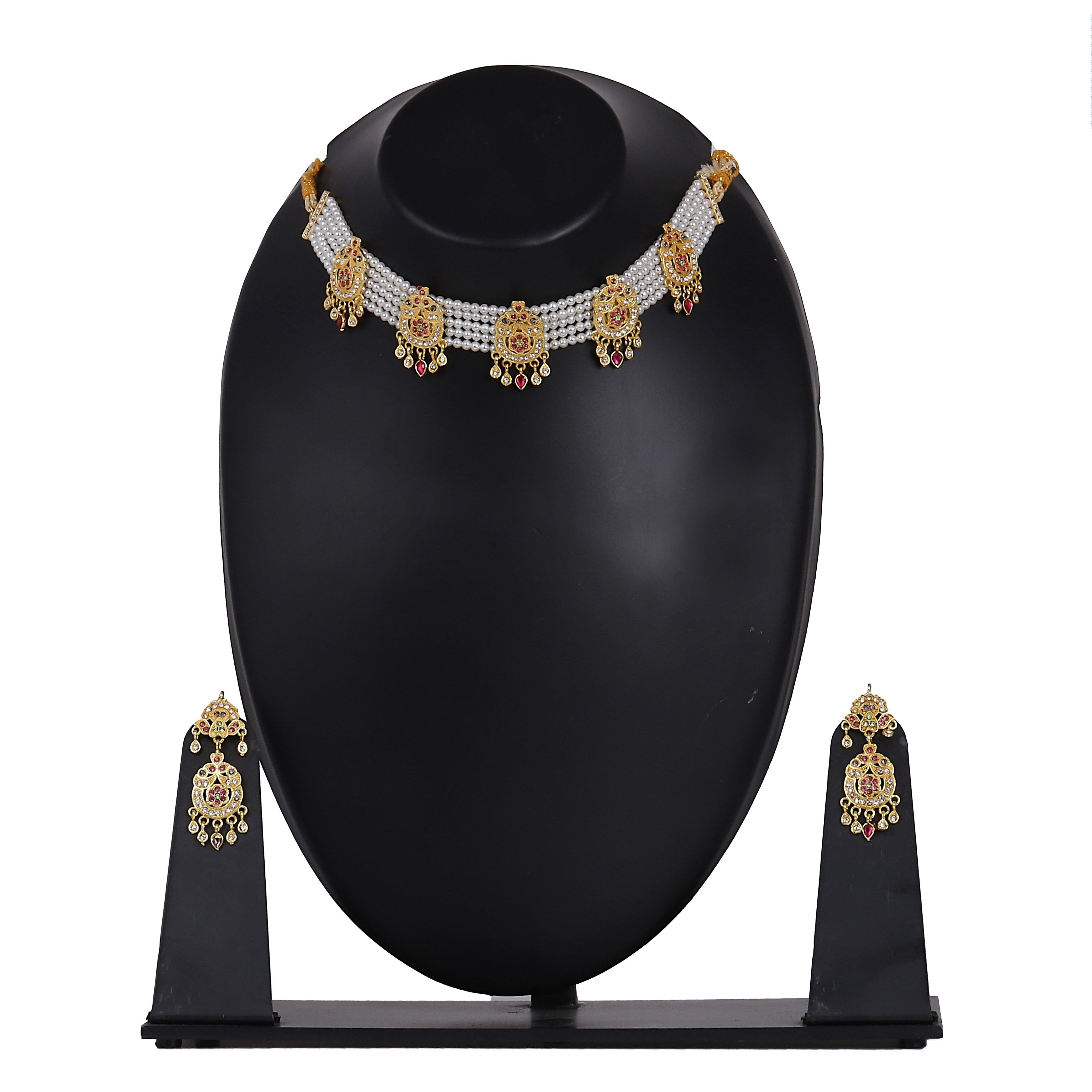 Indian Jewellery from Meira Jewellery:Jewellery Set,MEIRA JEWELLERY PEARL CHOKER SET RAJASTHANI STYLE WITH EARRING