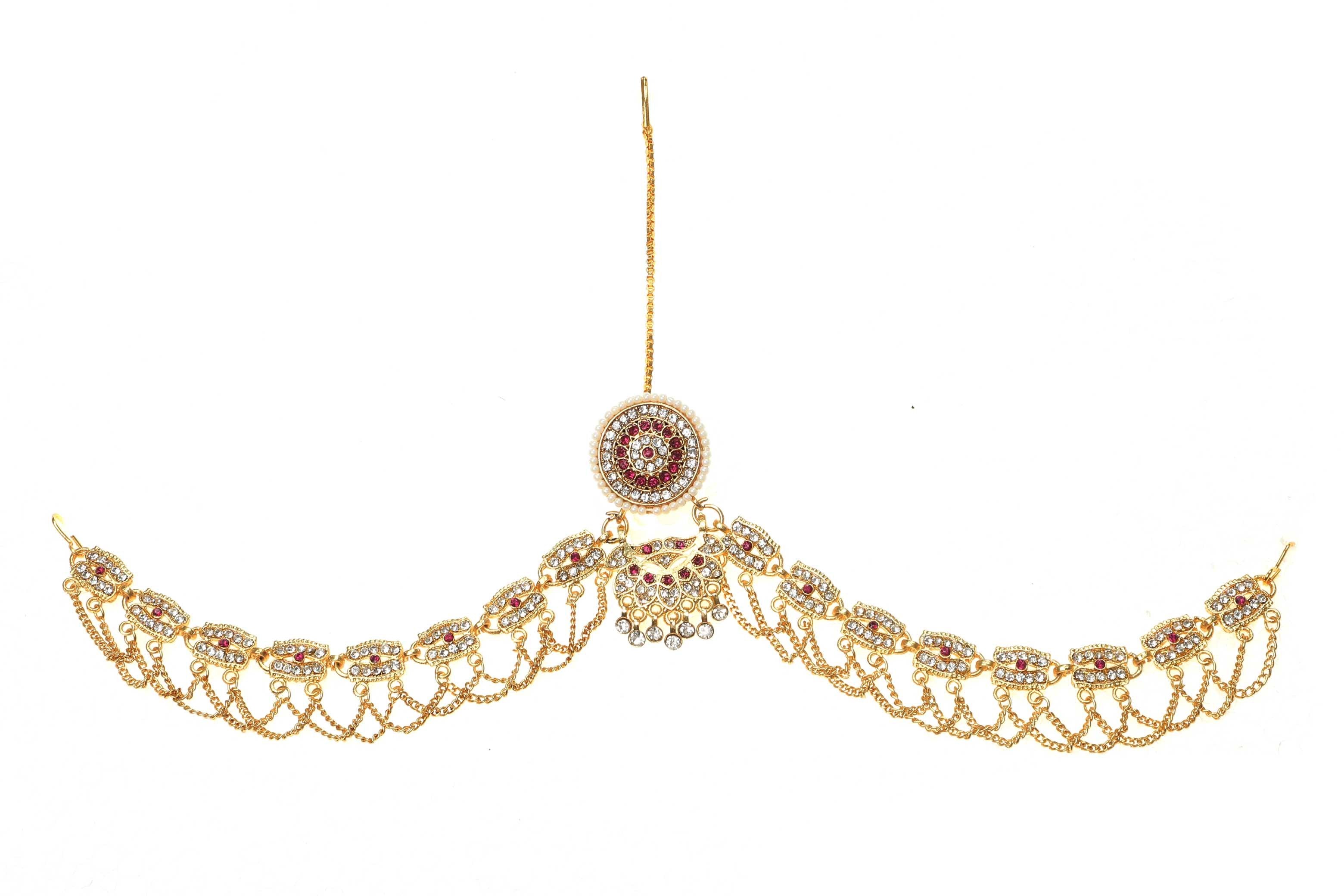 Indian Jewellery from Meira Jewellery:Rajasthani Jewellery,Trendy Rajputi Pink Color Stones Rakdi Bor With American Diamonds