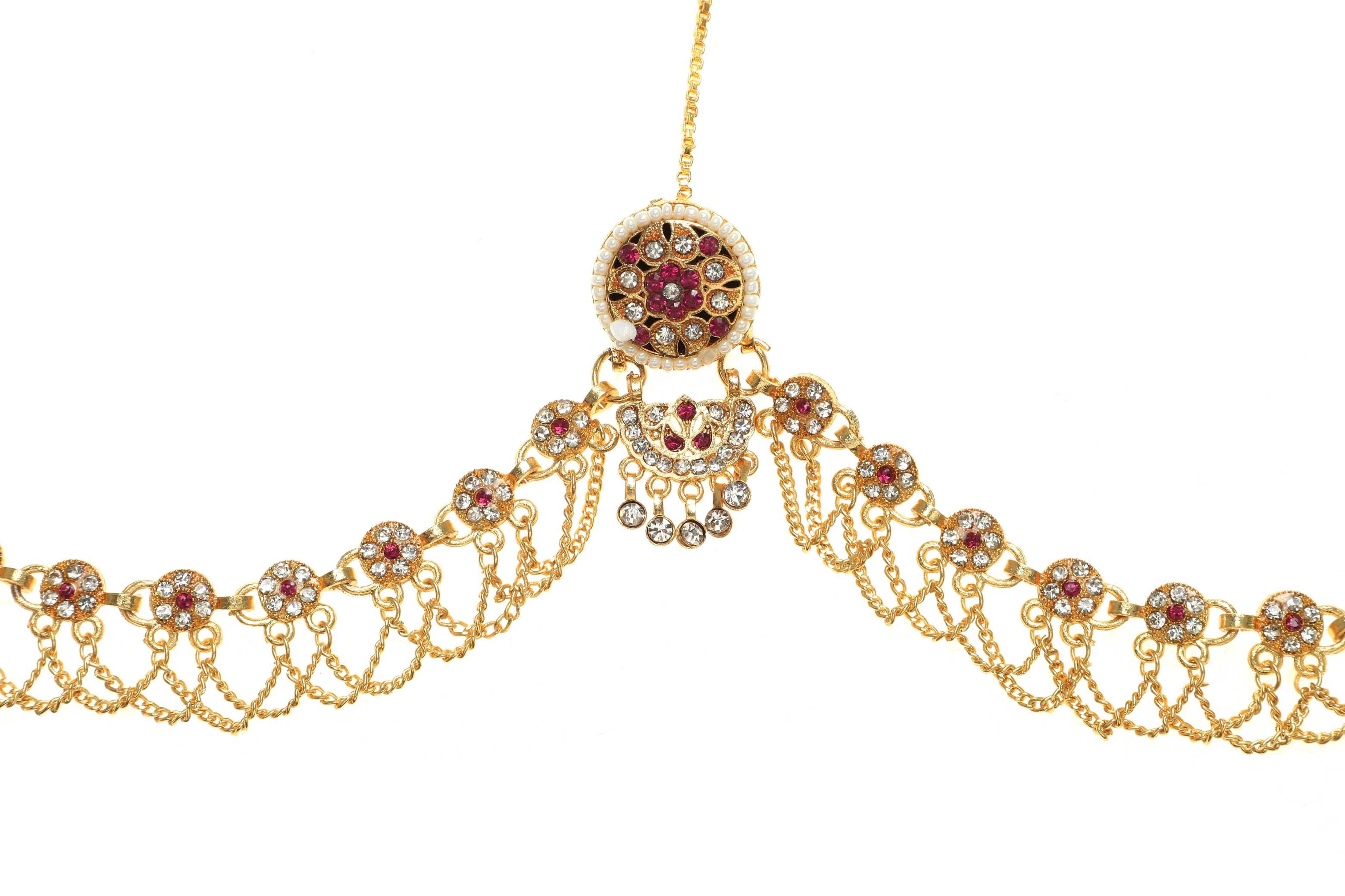 Rajputana Gold Plated Rakhdi adorned with white and pink color American Diamond