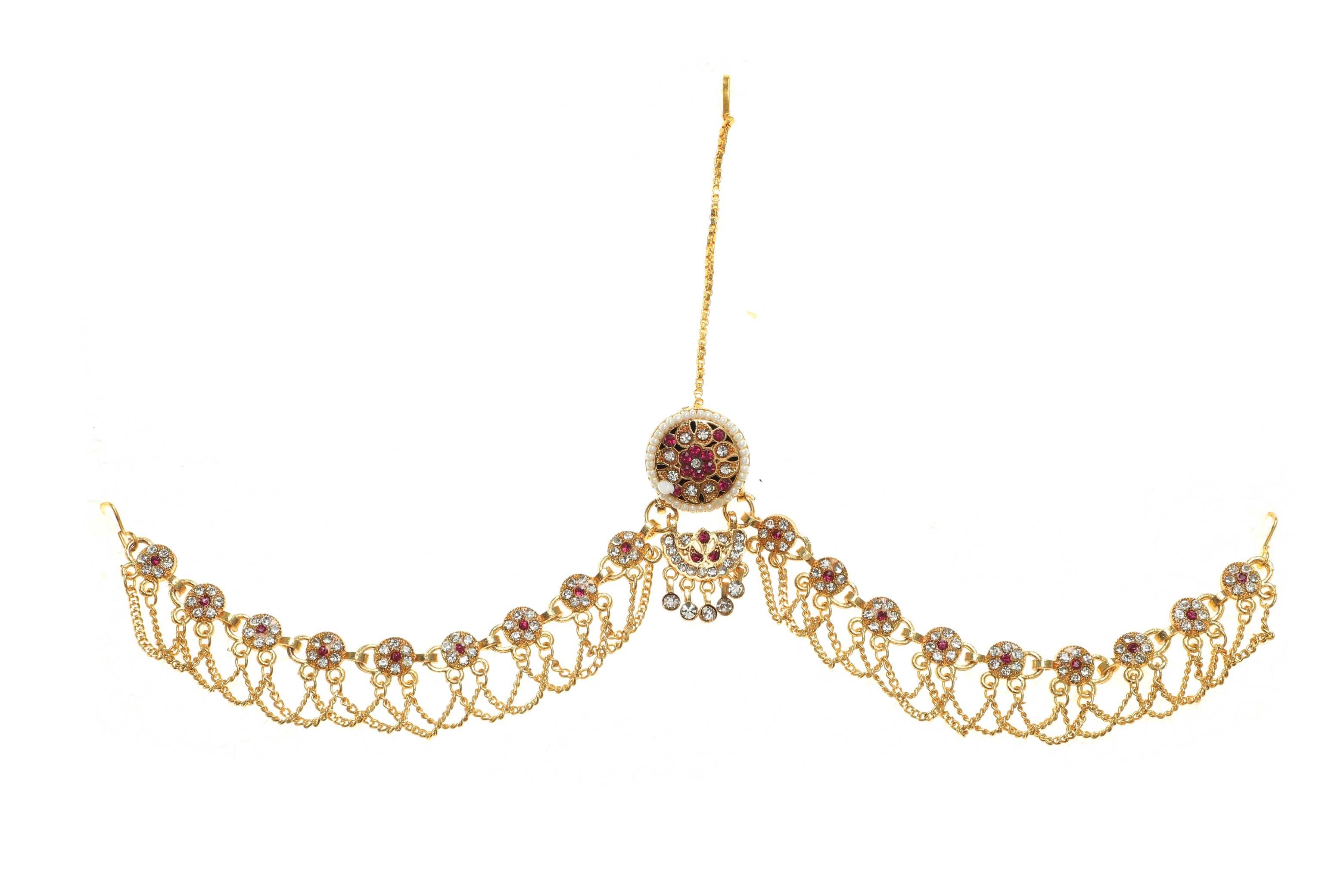 Indian Jewellery from Meira Jewellery:Rajasthani Jewellery,Rajputana Gold Plated Rakhdi adorned with white and pink color American Diamond