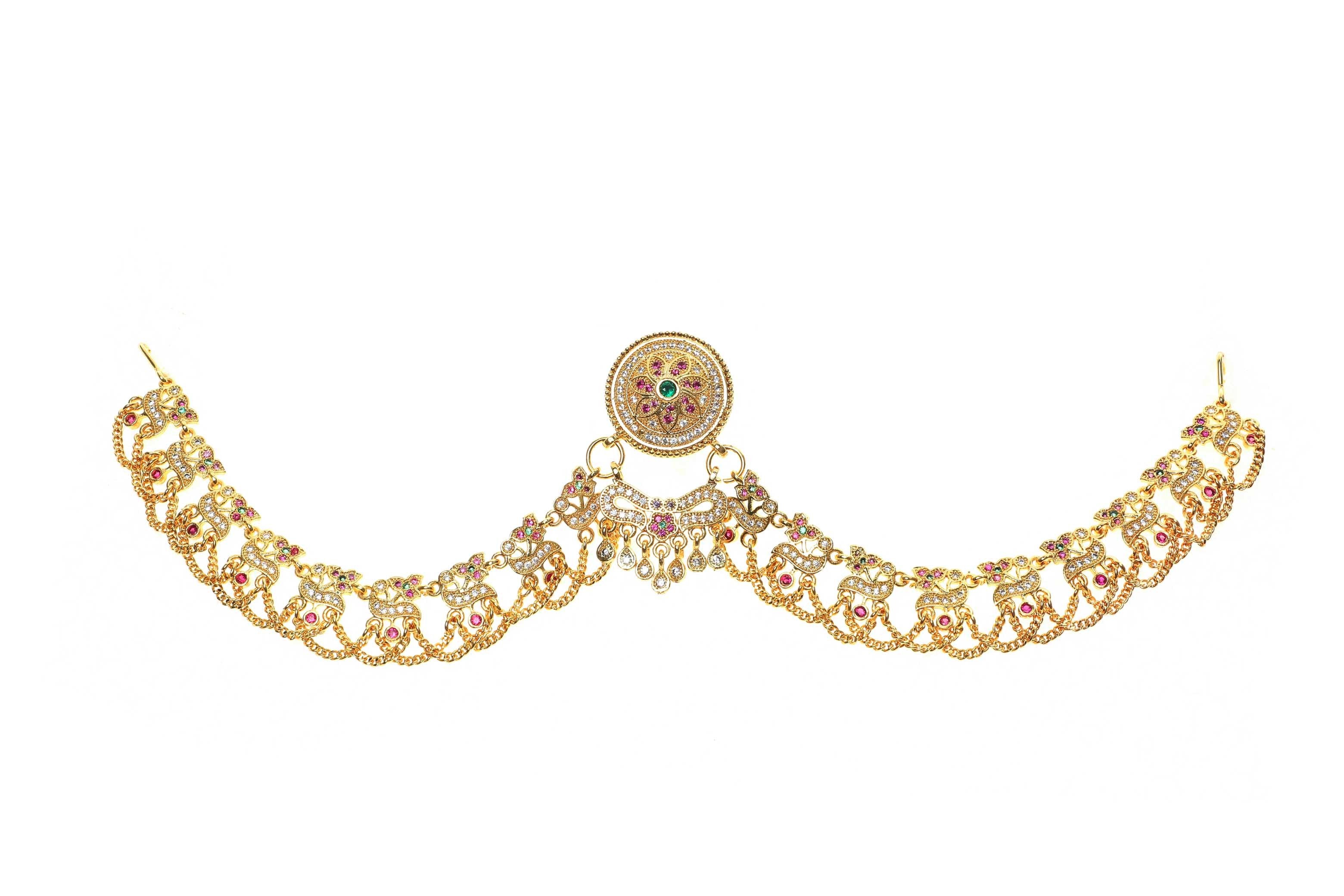 Indian Jewellery from Meira Jewellery:Rajasthani Jewellery,Rajputi Gold Plated Zadau Work Micro Rakhdi Set With Stiing AD stones