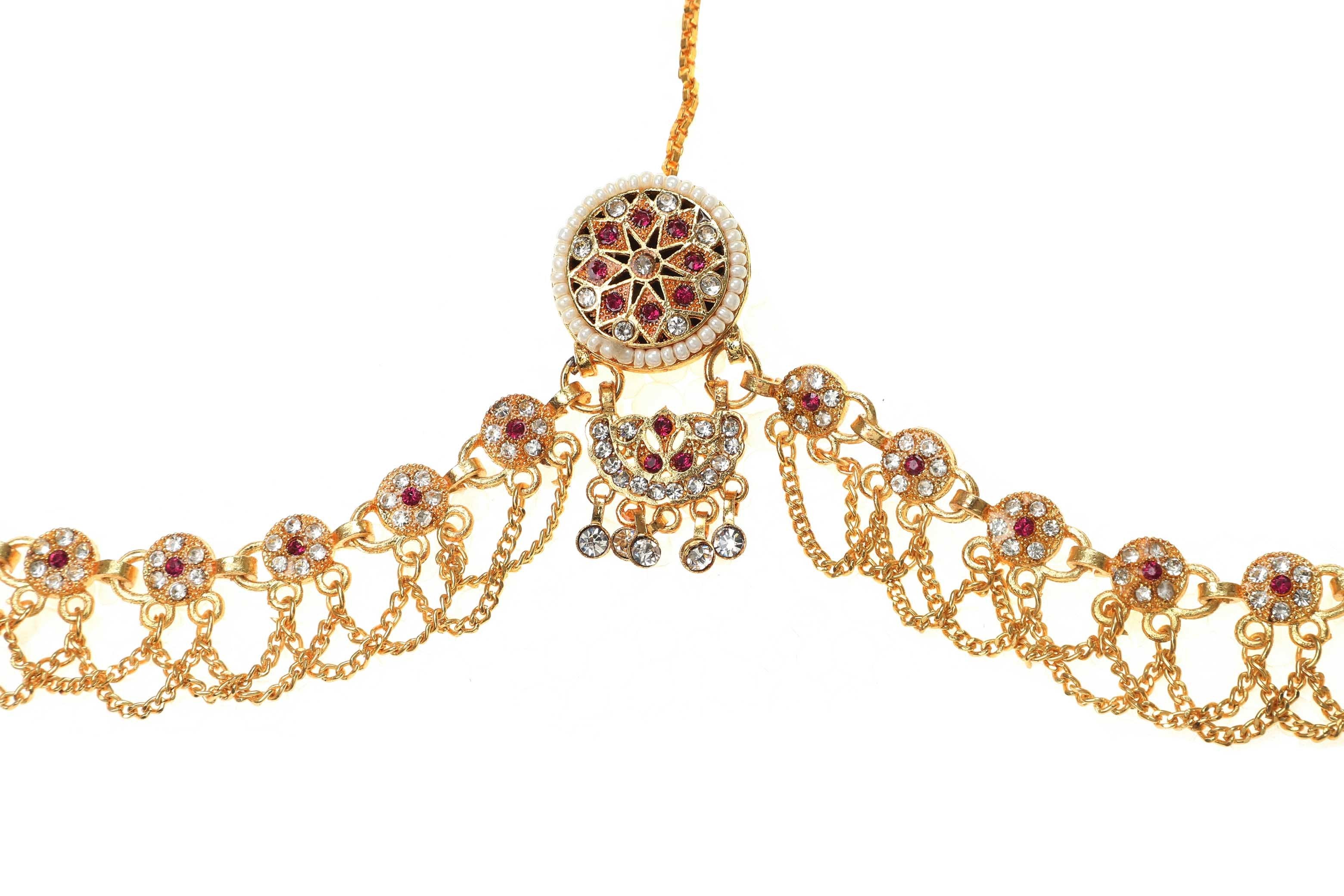 Rajputi Gold Plated Rakhdi Set Studded With White-Pink Color American Diamonds