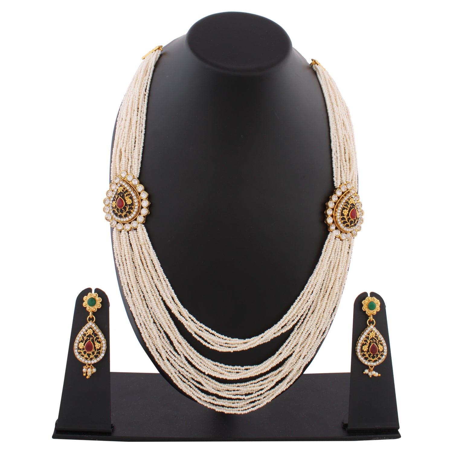 Indian Jewellery from Meira Jewellery:Necklace,PEARL SET WITH MATCHING EARRING FOR WOMEN