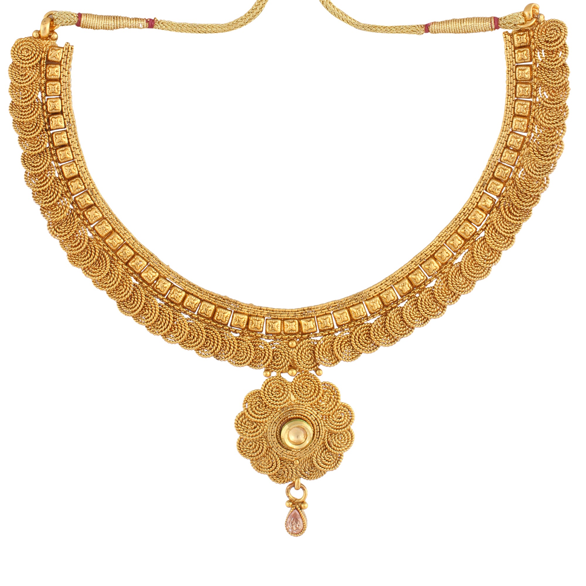 Indian Jewellery from Meira Jewellery:Necklace,KUNDAN NECKLACE SET WITH FILIGREE DESIGN & MATCHING EARRING FOR WOMEN