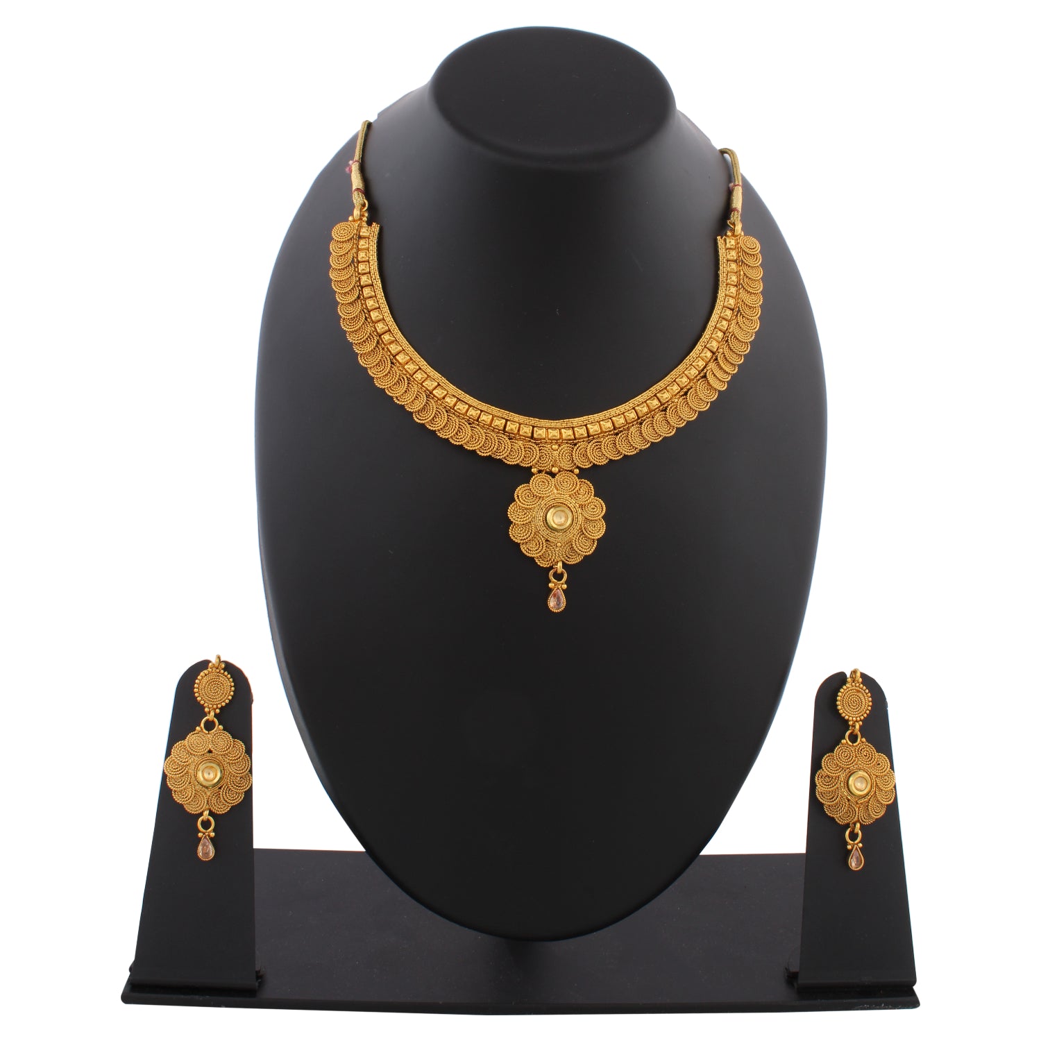 Indian Jewellery from Meira Jewellery:Necklace,KUNDAN NECKLACE SET WITH FILIGREE DESIGN & MATCHING EARRING FOR WOMEN