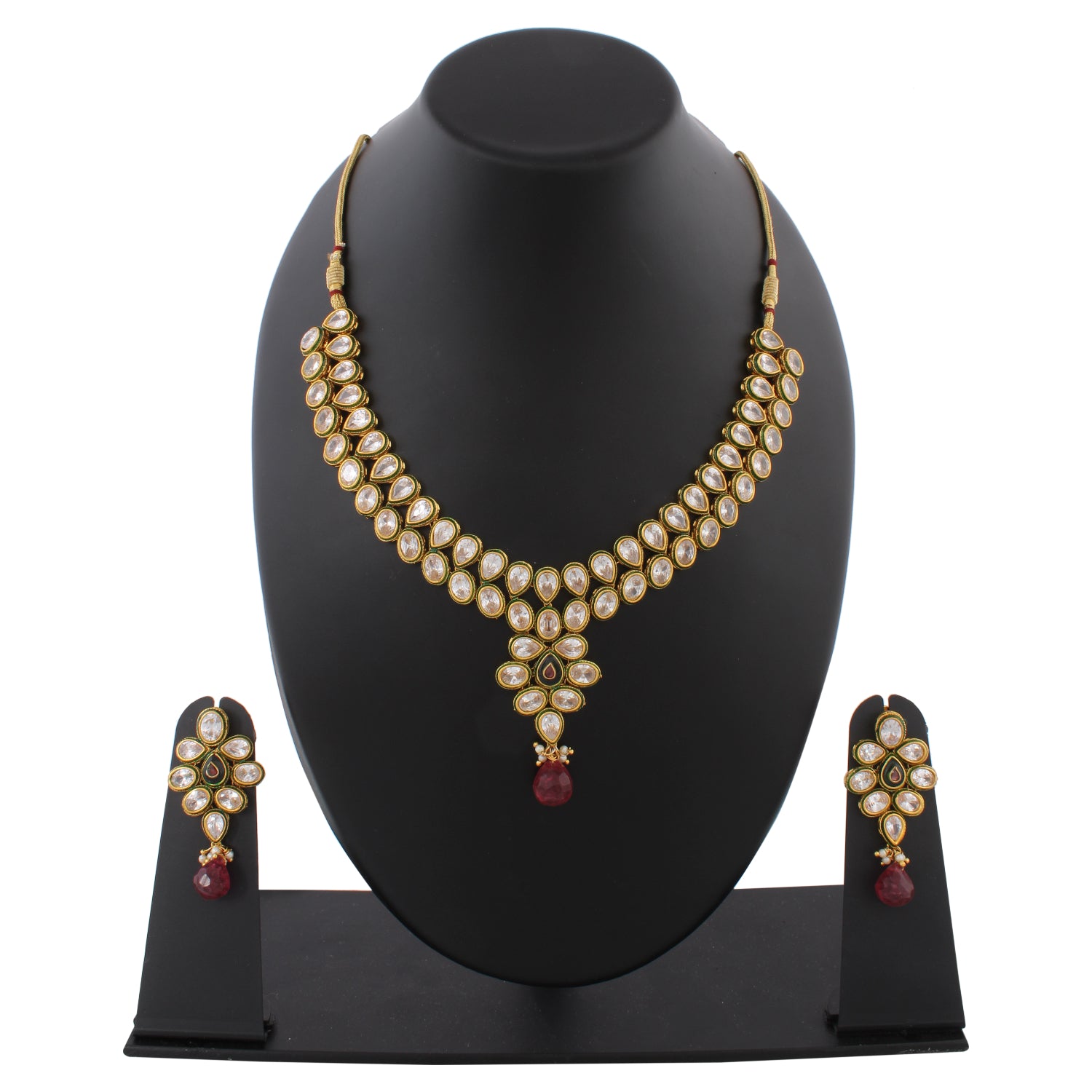 Indian Jewellery from Meira Jewellery:Necklace,KUNDAN NECKLACE SET WITH TASSEL DESIGN & MATCHING EARRING FOR WOMEN