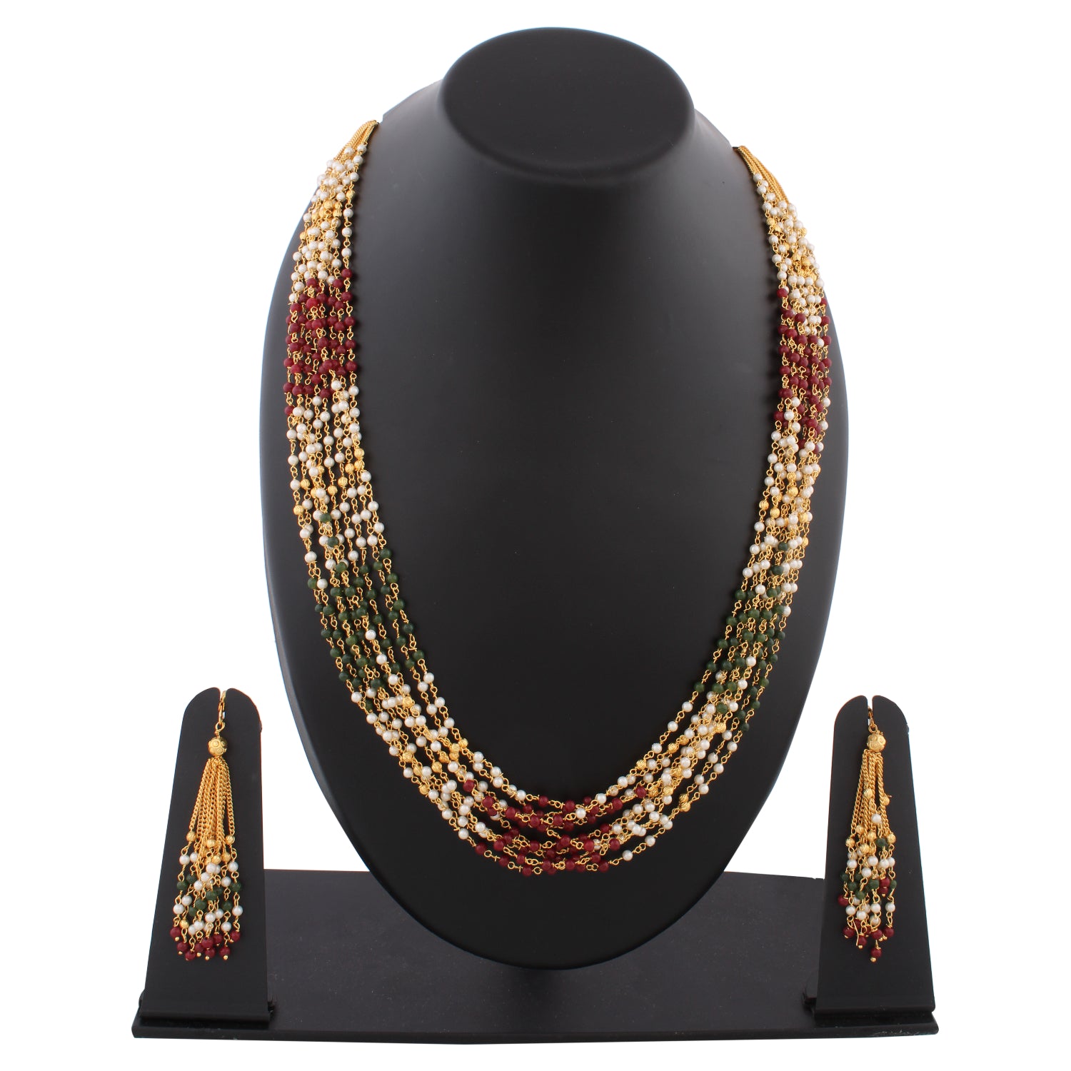 Indian Jewellery from Meira Jewellery:Necklace,RAJWADI MOTI HAAR SET WITH TASSEL DESIGN & MATCHING EARRING