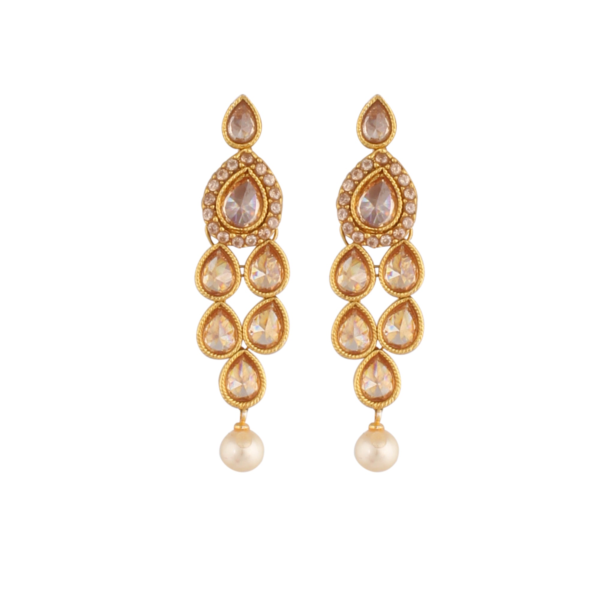 Indian Jewellery from Meira Jewellery:Necklace,KUNDAN NECKLACE SET WITH PEARL MULTISTRAND & MATCHING EARRING FOR WOMEN