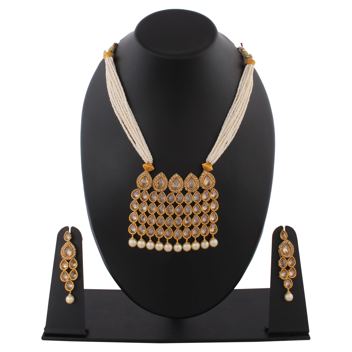 Indian Jewellery from Meira Jewellery:Necklace,KUNDAN NECKLACE SET WITH PEARL MULTISTRAND & MATCHING EARRING FOR WOMEN