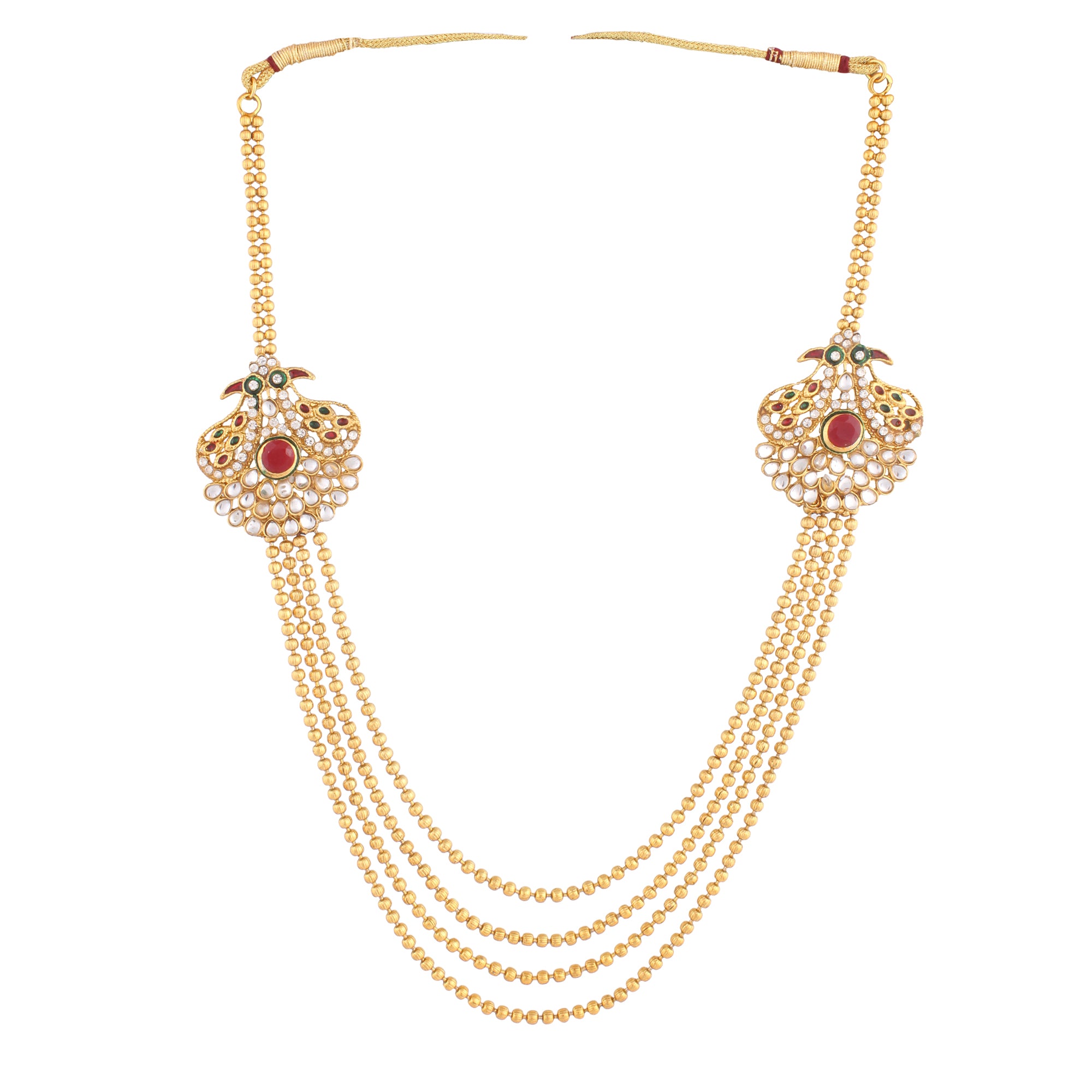 Indian Jewellery from Meira Jewellery:Necklace,Gold Plated Multi-Strand Necklace With Earrings Set For Women