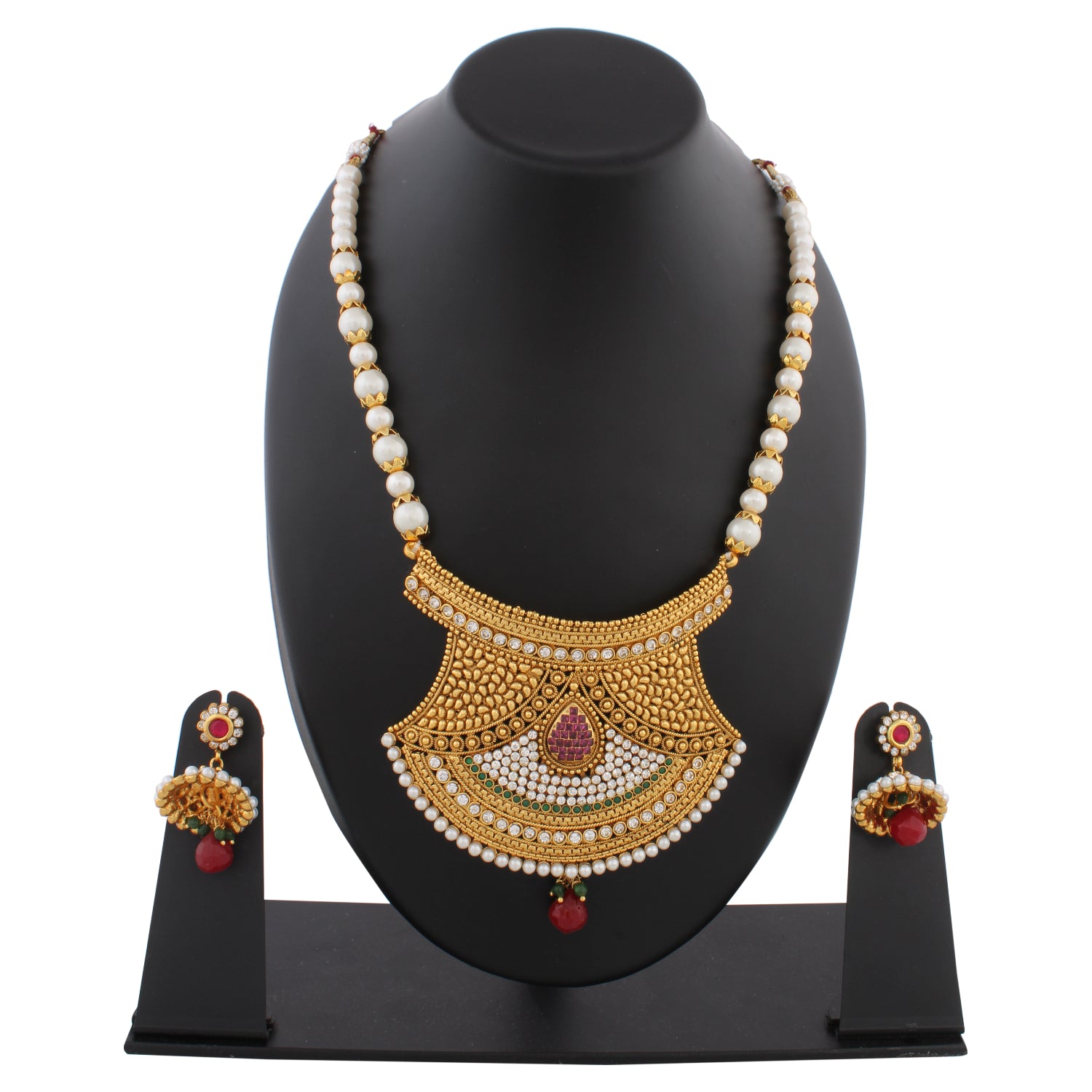 Indian Jewellery from Meira Jewellery:Necklace,PEARL SET RAJASTHANI PENDENT WITH MATCHING EARRING FOR WOMEN