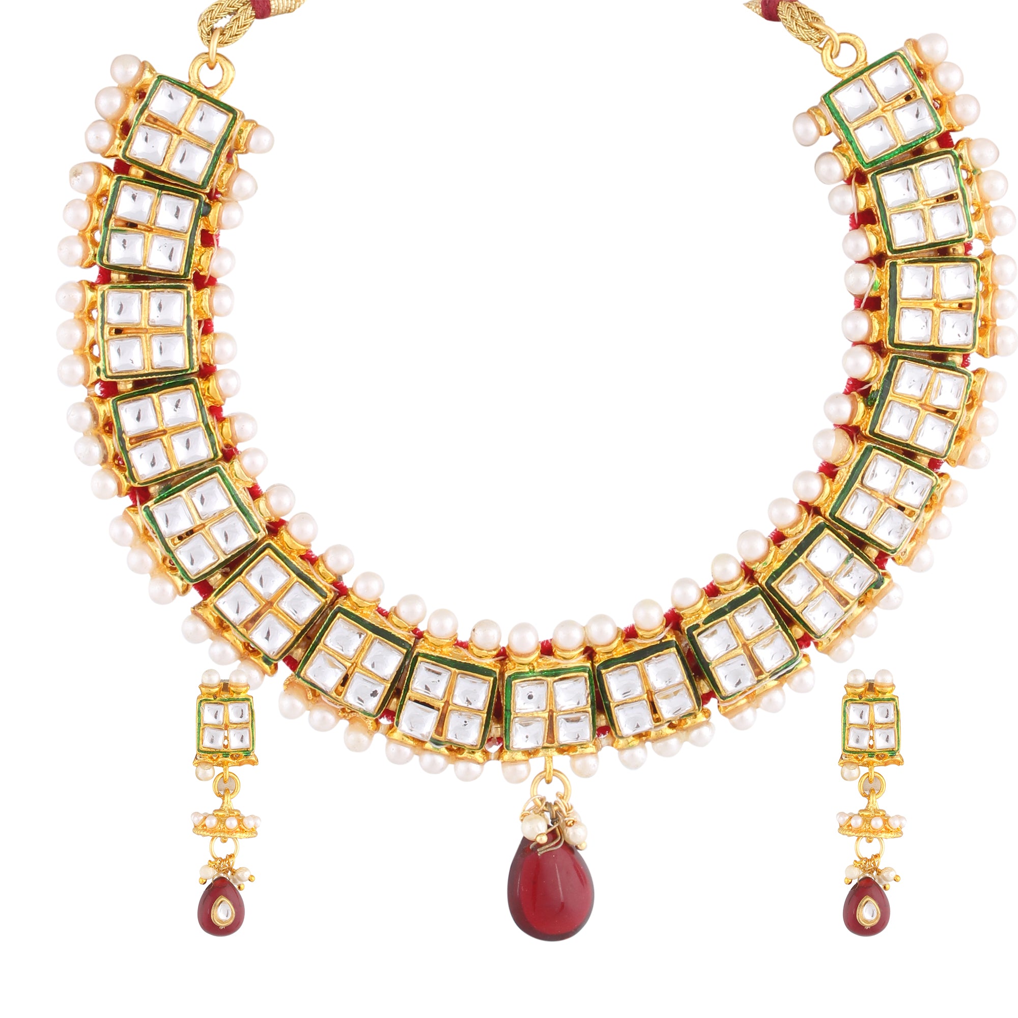 KUNDAN CHOKER NECKLACE SET WITH TEAR DROP PENDENT & MATCHING EARRING FOR WOMEN