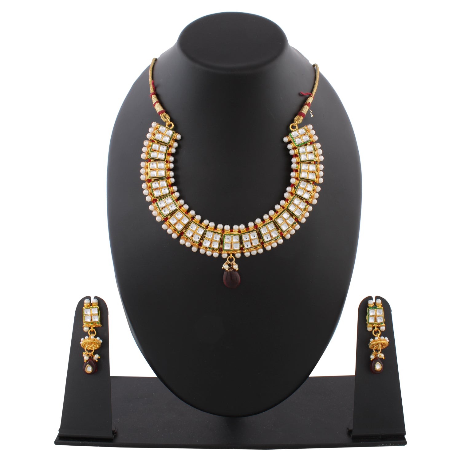 Indian Jewellery from Meira Jewellery:Necklace,KUNDAN CHOKER NECKLACE SET WITH TEAR DROP PENDENT & MATCHING EARRING FOR WOMEN