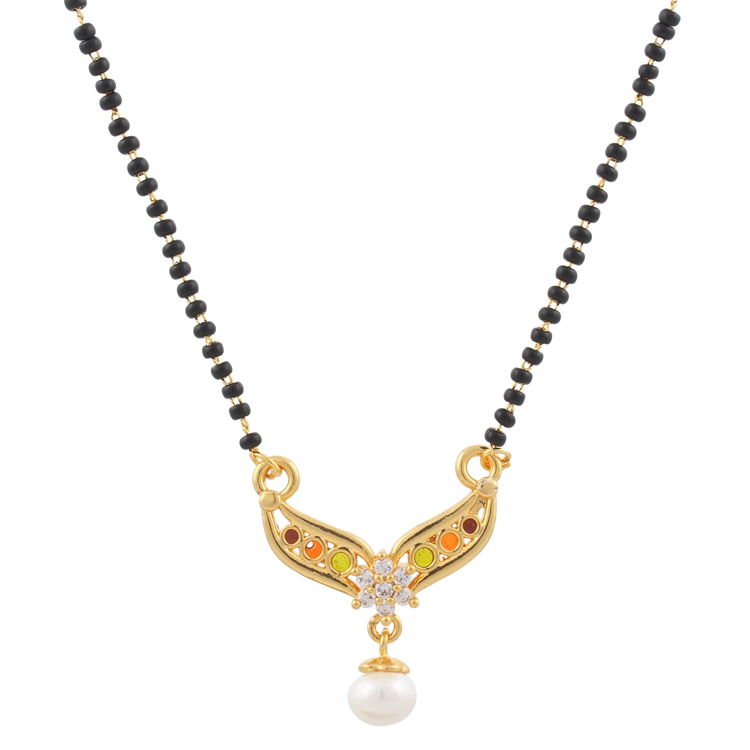 Gold Plated Compact Design Mangalsutra with studded Pearl