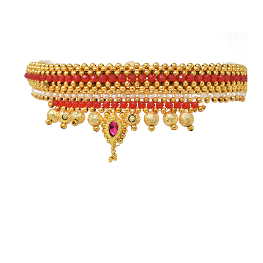 Golden Marathi Thusi Stylish Necklace n Chain jewellery set