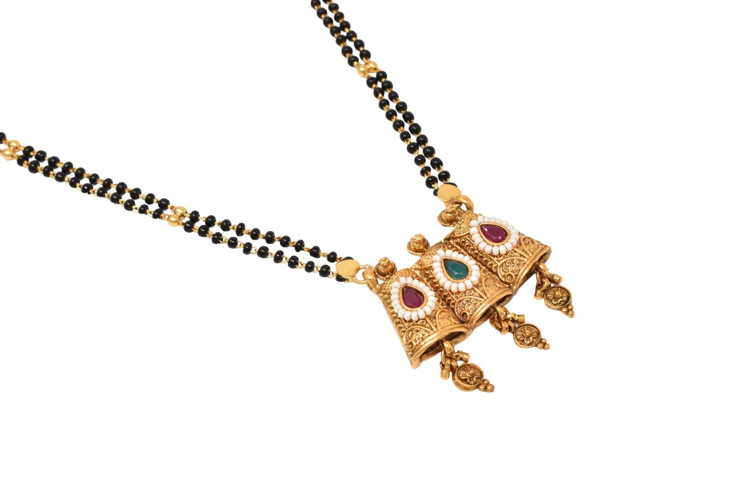 Golden and black beads chain with pendal