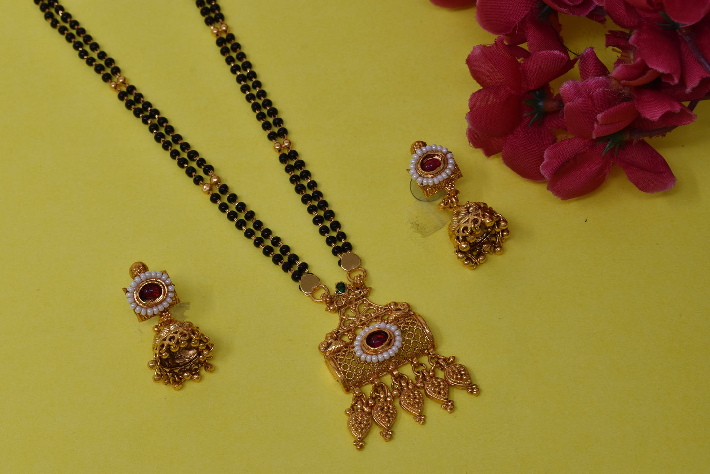 Gold Plated Mangalsutra with Golden and Black beads exclusively for Indian women.