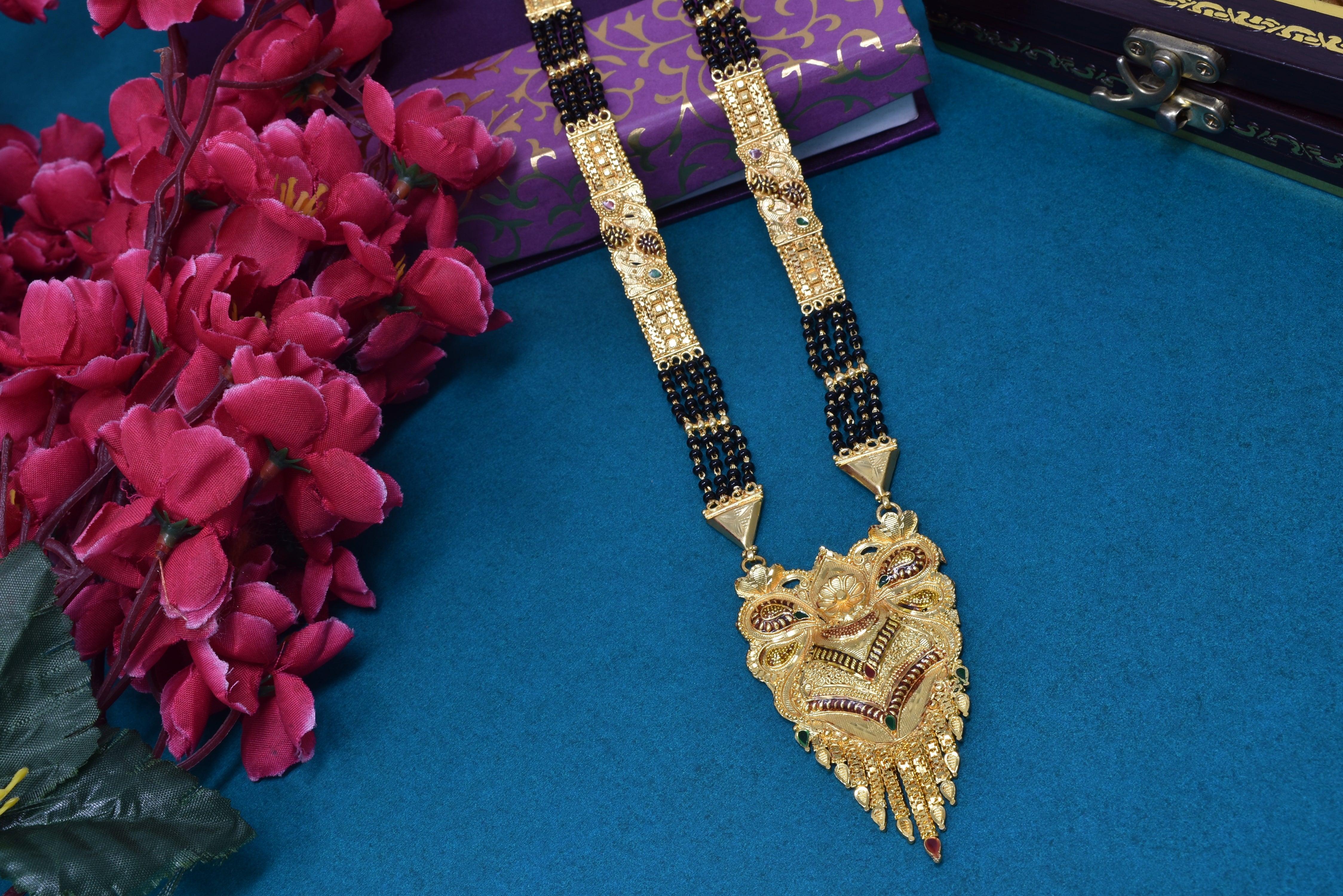 Gold Plated Mangalsutra with Golden and Black beads exclusively for Indian women.