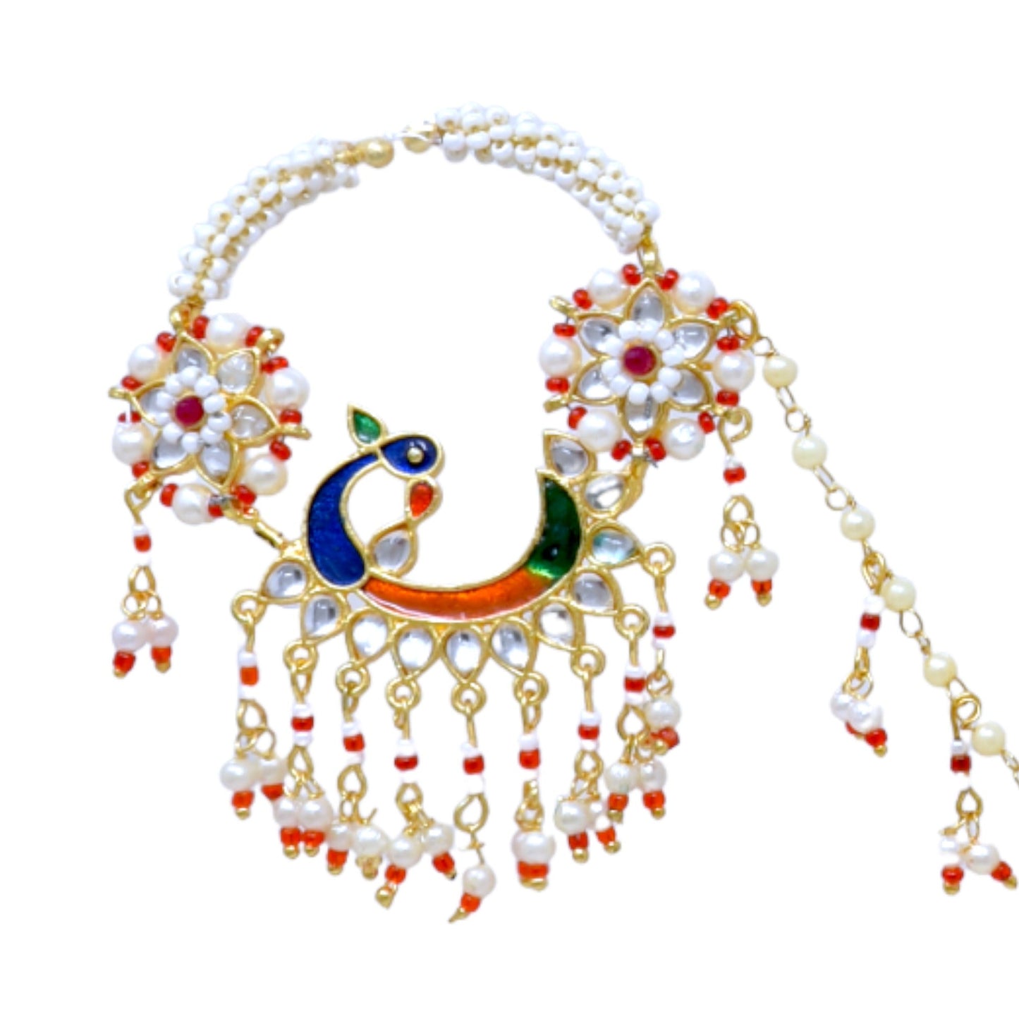 Meira Jewellery Rajasthani Traditional Rajputi Big Peacock Design Kundan n Moti Bridal Nath