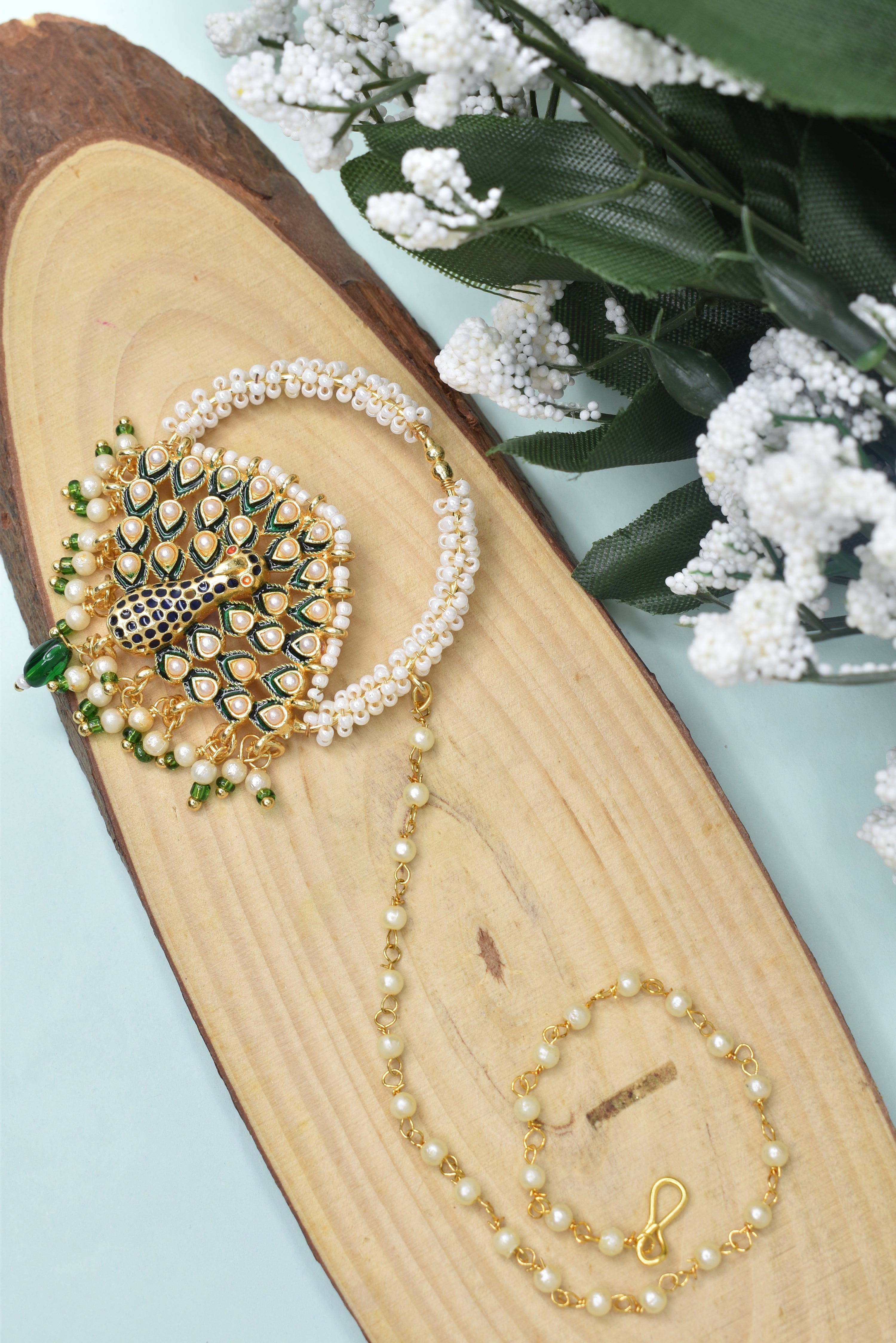 Traditional Goldplated Heavy Designer Meenakari kundan stone perl studded Bridal Big royal rajwadi rajputi big nath with  chain