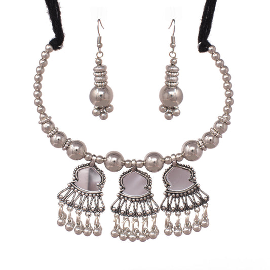 German Silver Oxodized Necklace with Earring for Women