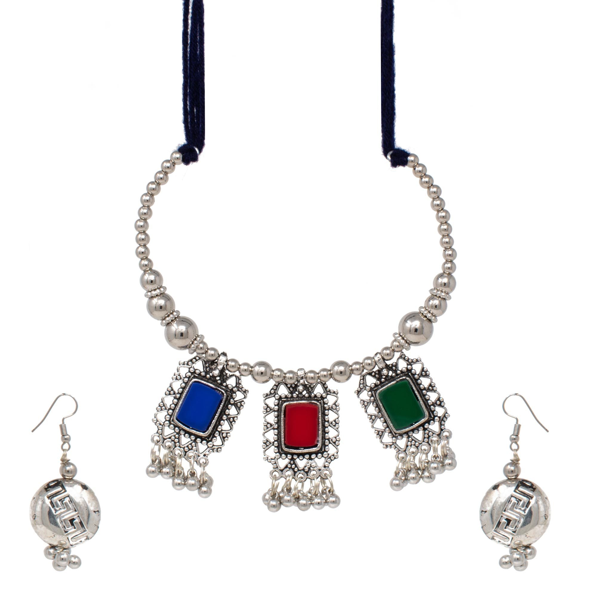German Silver Oxodized Necklace with Earring for Women