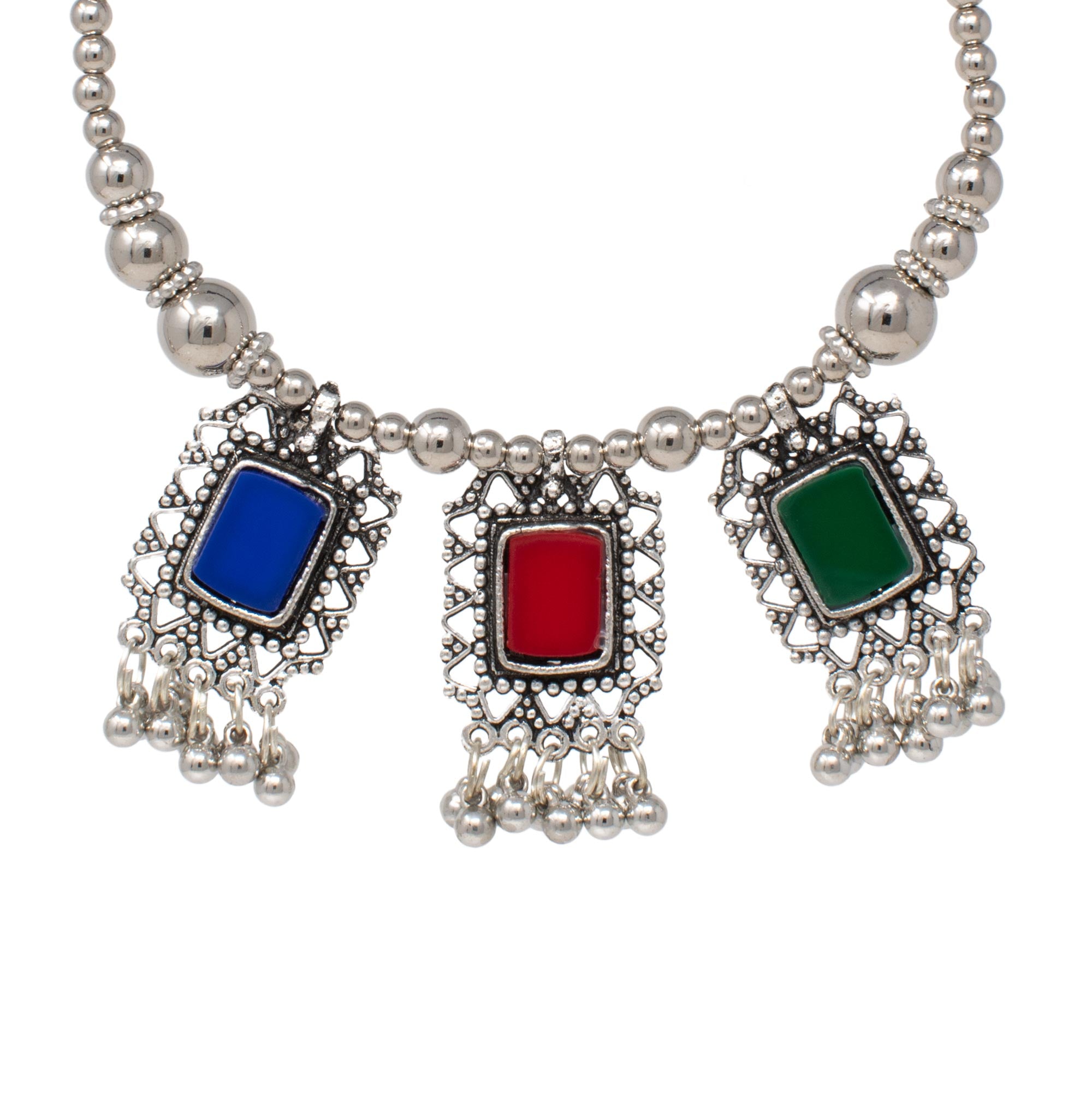 German Silver Oxodized Necklace with Earring for Women