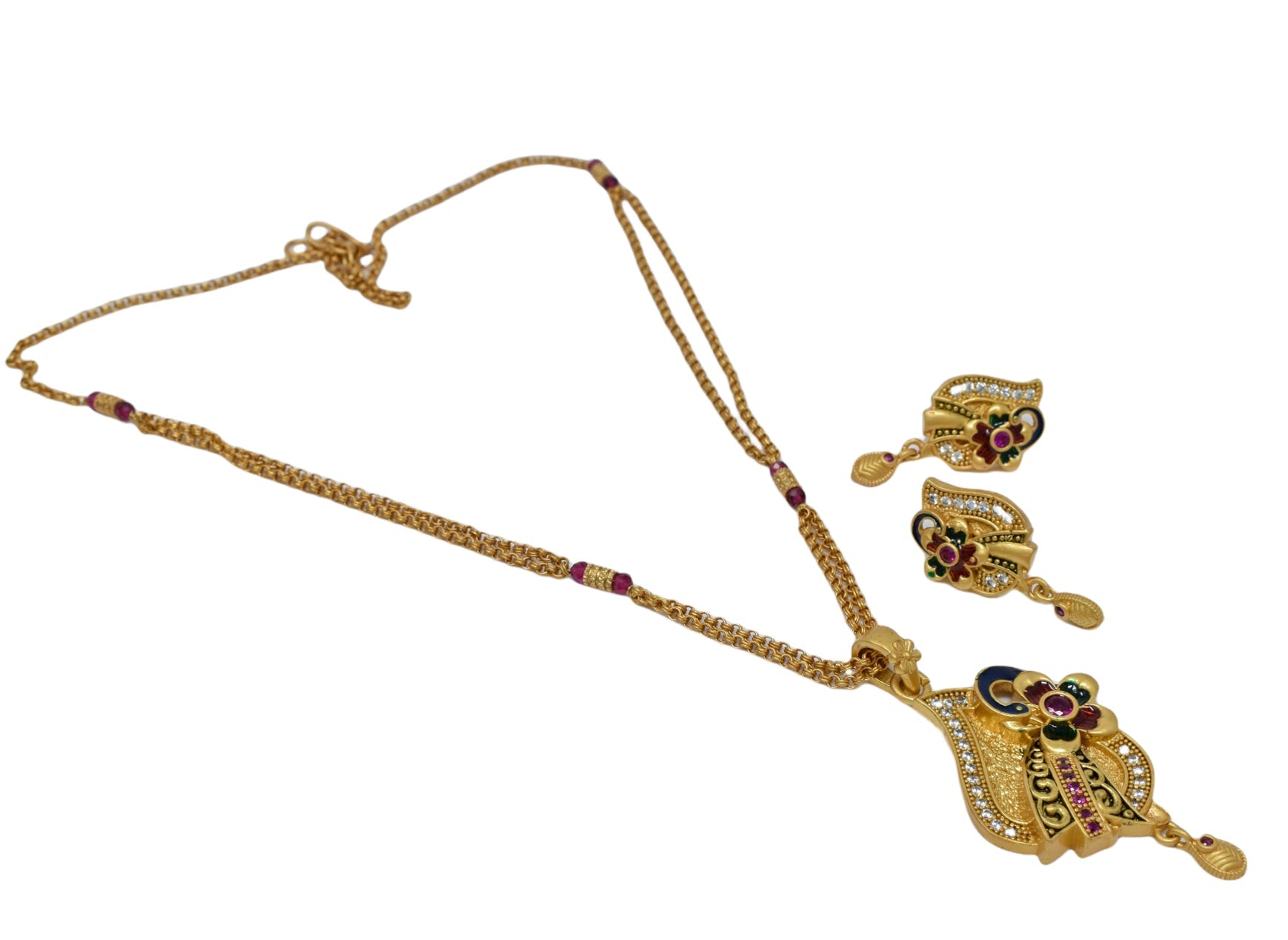 Flower design minakari work Gold Plated Chain Pendant set