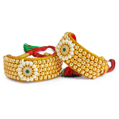 Royal Rajputi Gold plated white pearl beaded Punsi Pocchi Hand Bracelet