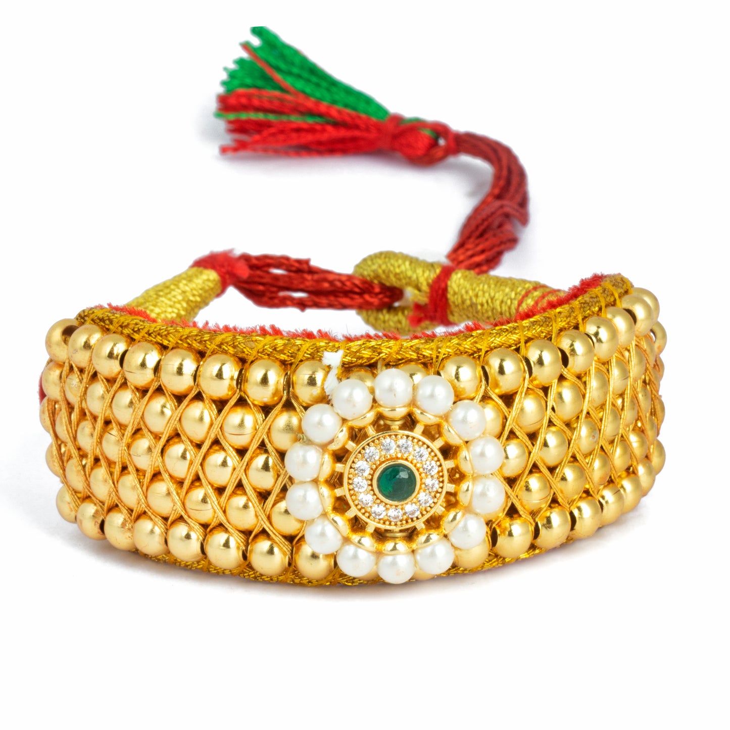 Royal Rajputi Gold plated white pearl beaded Punsi Pocchi Hand Bracelet