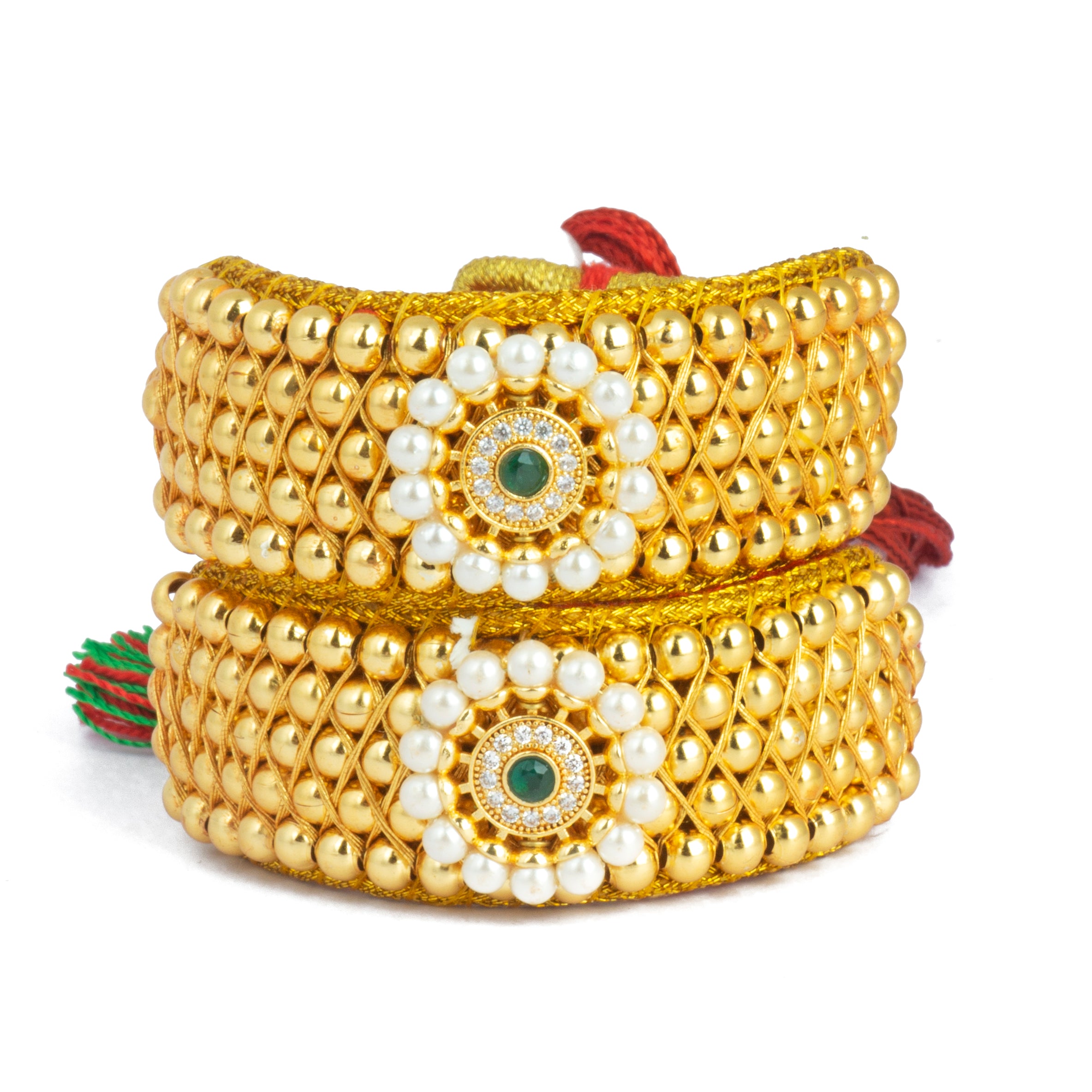 Royal Rajputi Gold plated white pearl beaded Punsi Pocchi Hand Bracelet