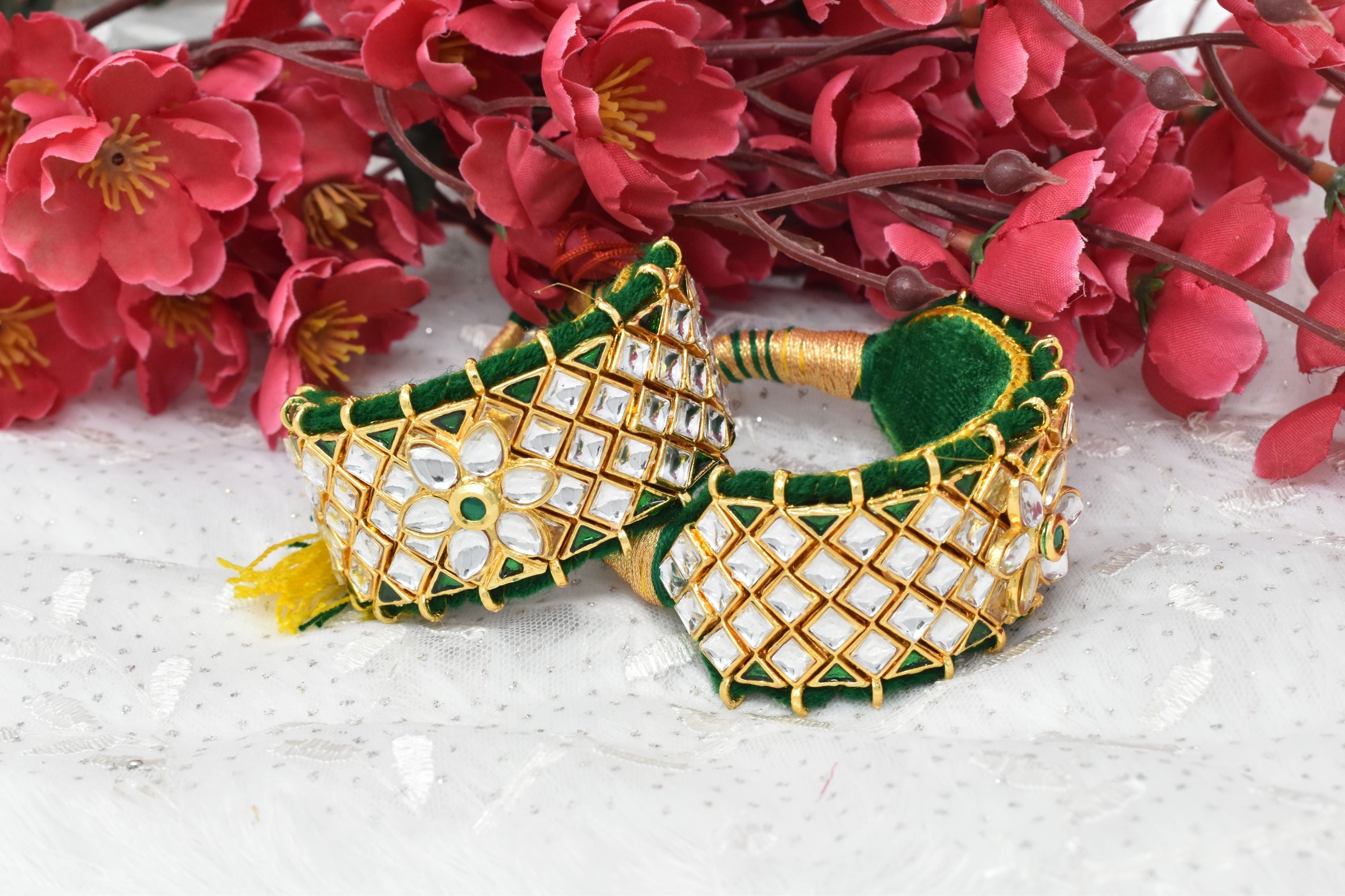 Rajputi Gold Plated  Green Ponchi/Bracelate with Kundan Work for Women