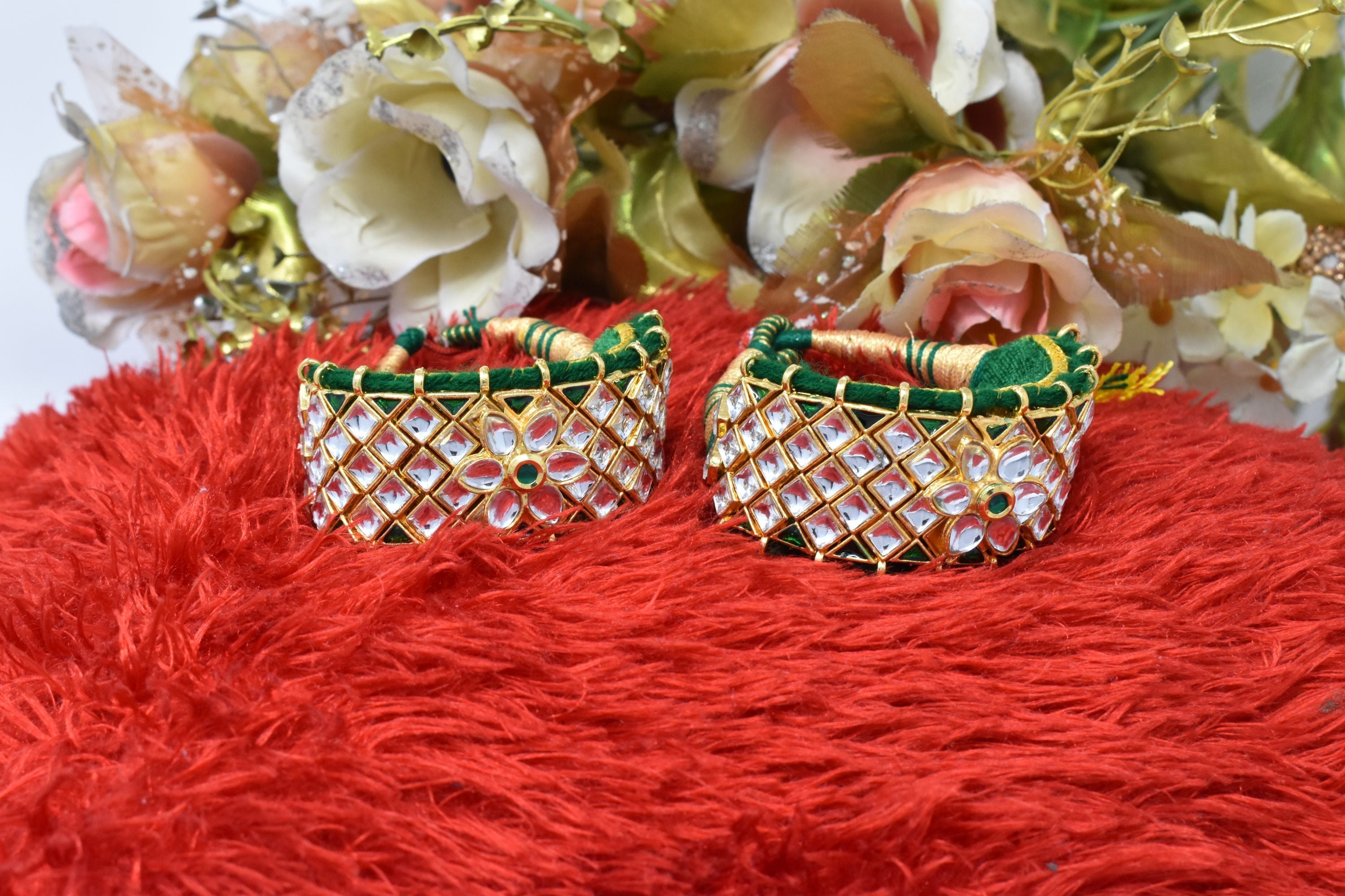 Indian Jewellery from Meira Jewellery:Rajasthani Jewellery,Rajputi Gold Plated Kundan Work Green Punshi