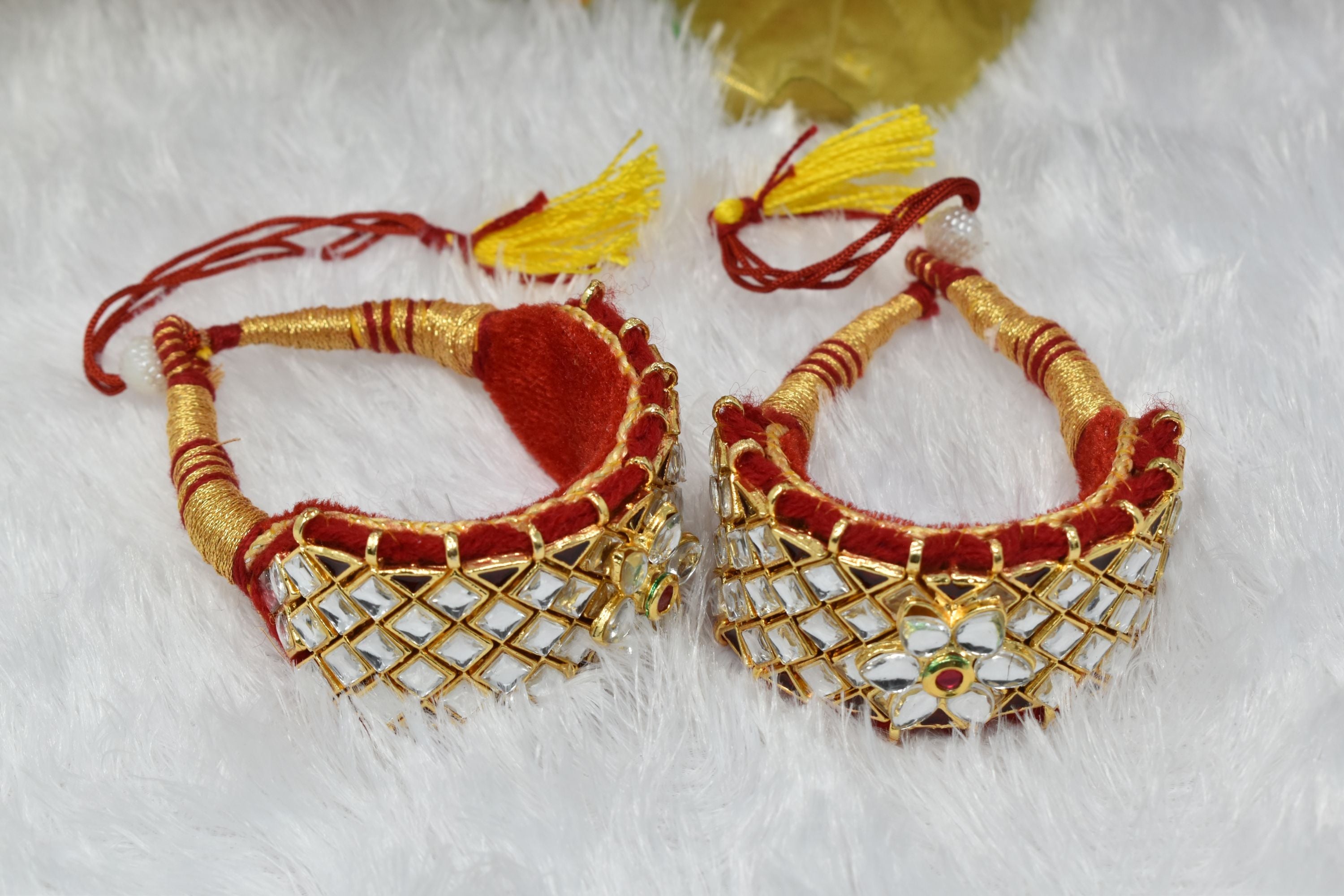 Rajasthani Gold Plated Kundan Work Red Ponchi/Bracelate