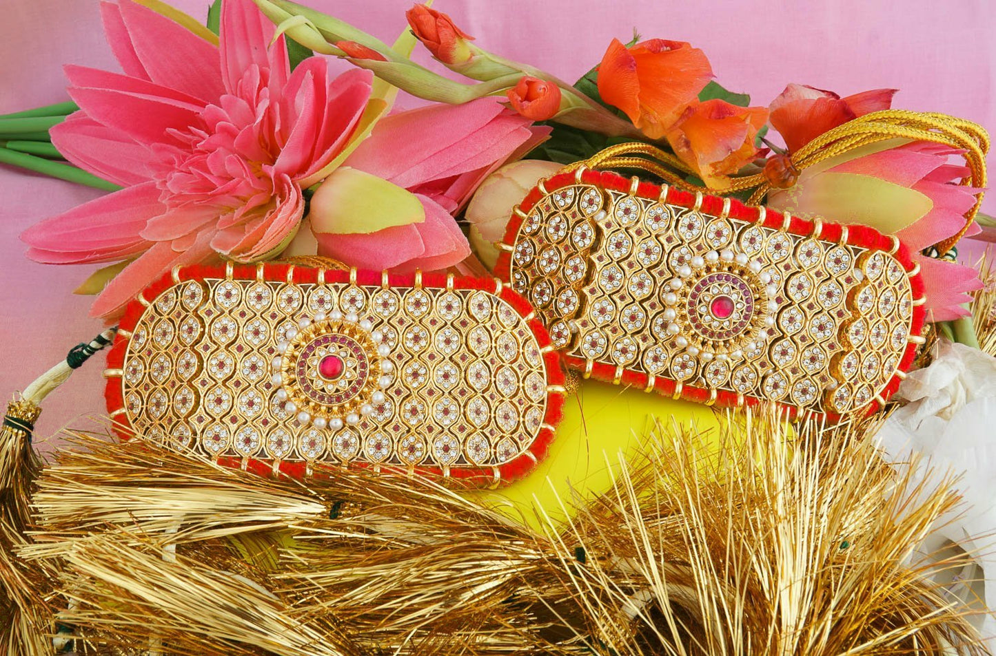 Copy of Meira Jewellery Red color Kundan and Ad work Golden Bajuband for women