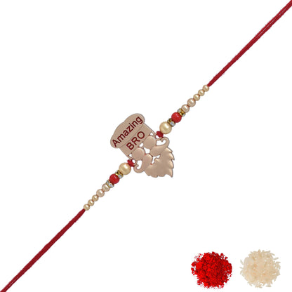 Amazing Bro Rakhi with Roli Chawal and Raksha Bandhan Greeting Card For Men/Boys (Rose Gold)