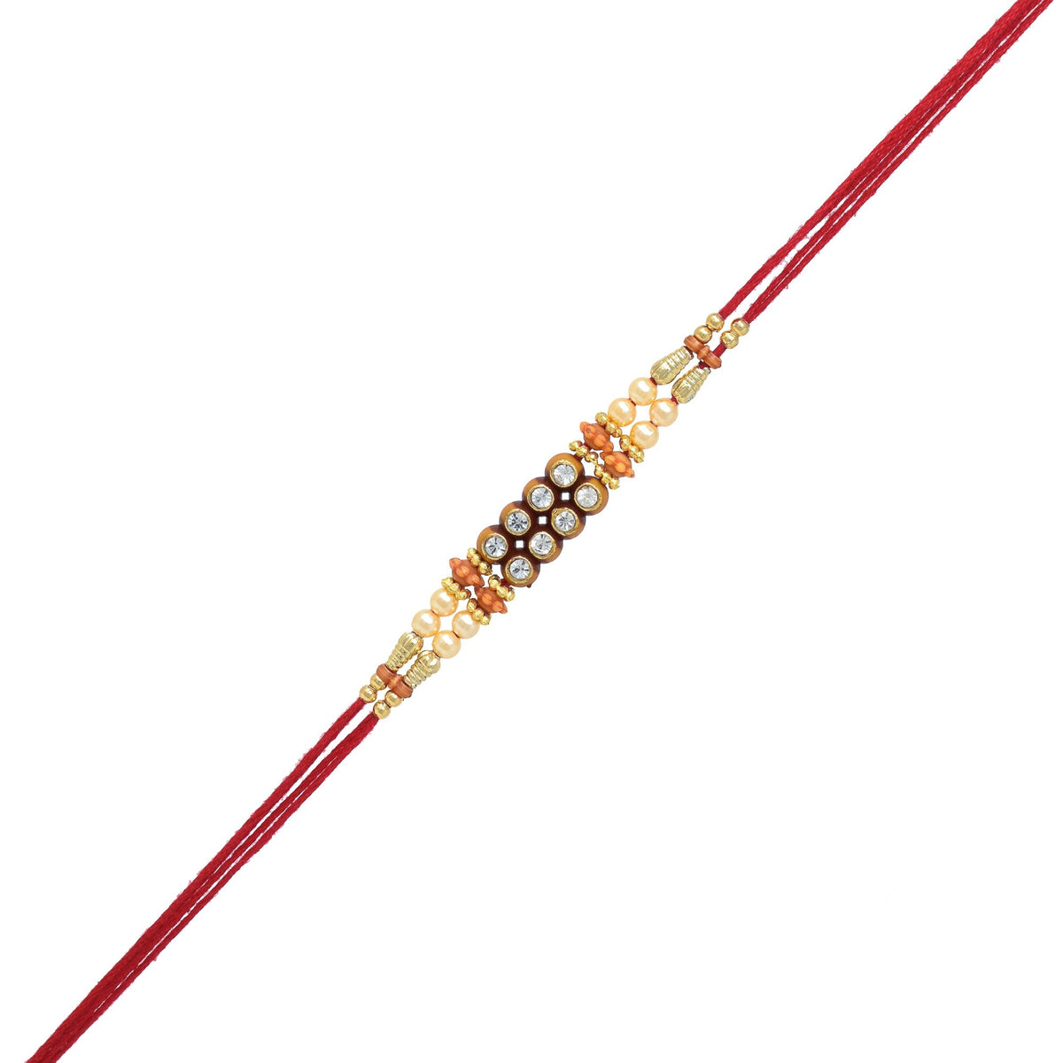 Elegant Kundan Rakhi With Roli Chawal - Designer Rakshasutra Bracelet For Brother (1 Piece) - View #7