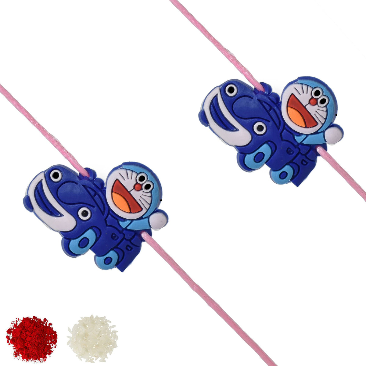 Doramon Kids Rakhi (Set of 2) with Roli Chawal and Raksha Bandhan Gree