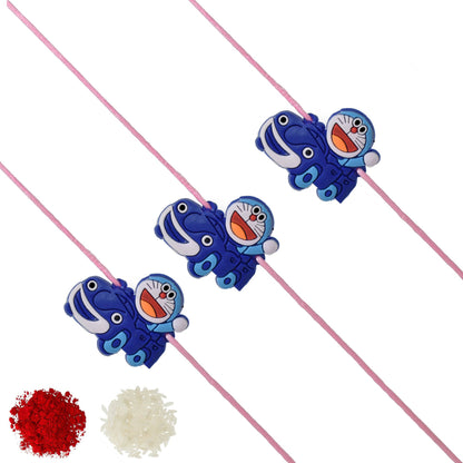 Doramon Kids Rakhi (Set of 3) with Roli Chawal and Raksha Bandhan Greeting Card For Boys