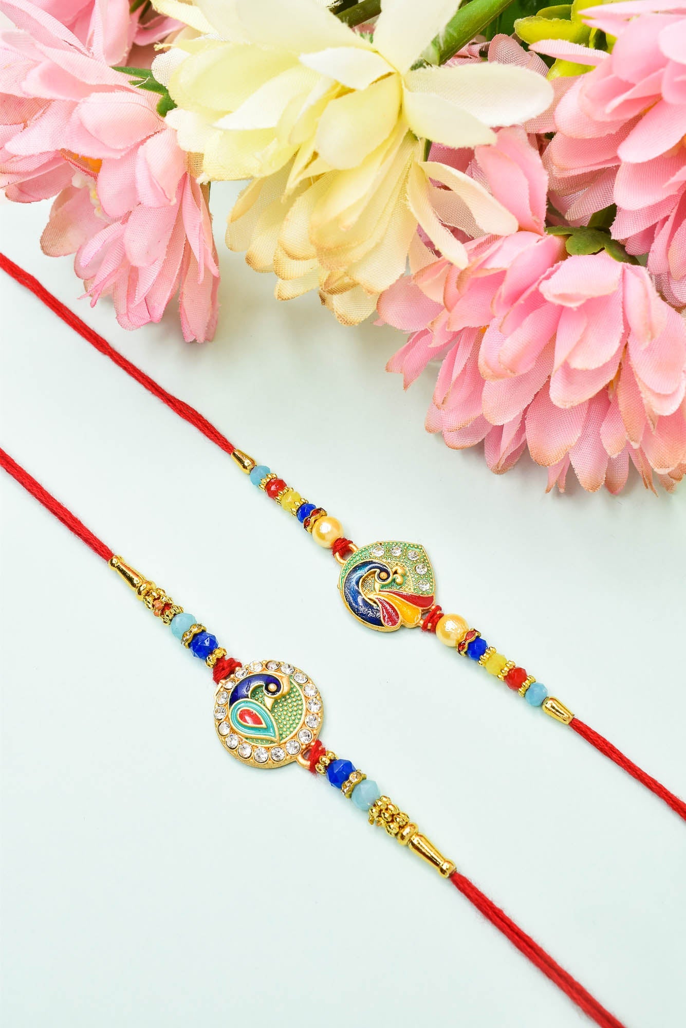 Classic Matt finish Peacock Rakhi set with Roli Chawal & Card| rakhi for brother and bhabhi  kids| rakhi set of 2 | resin rakhi