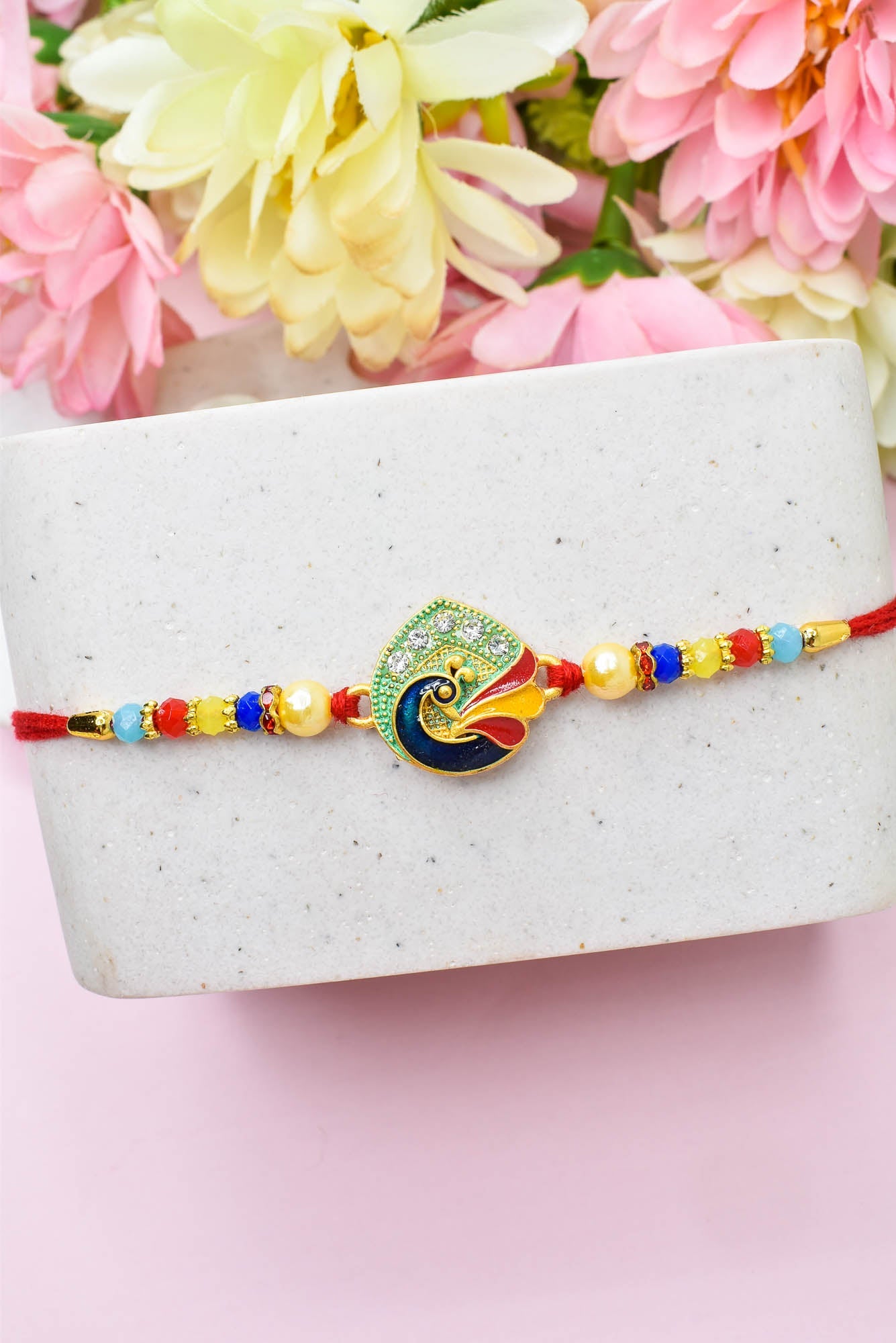 Rakhi for Brothers Rakhi for kids Peacock Design Hand Painted Bracelate Rakhi with Roli chawal n Rakshabandhan Gift Card Rakhi for Brother / Rakhi for Kids